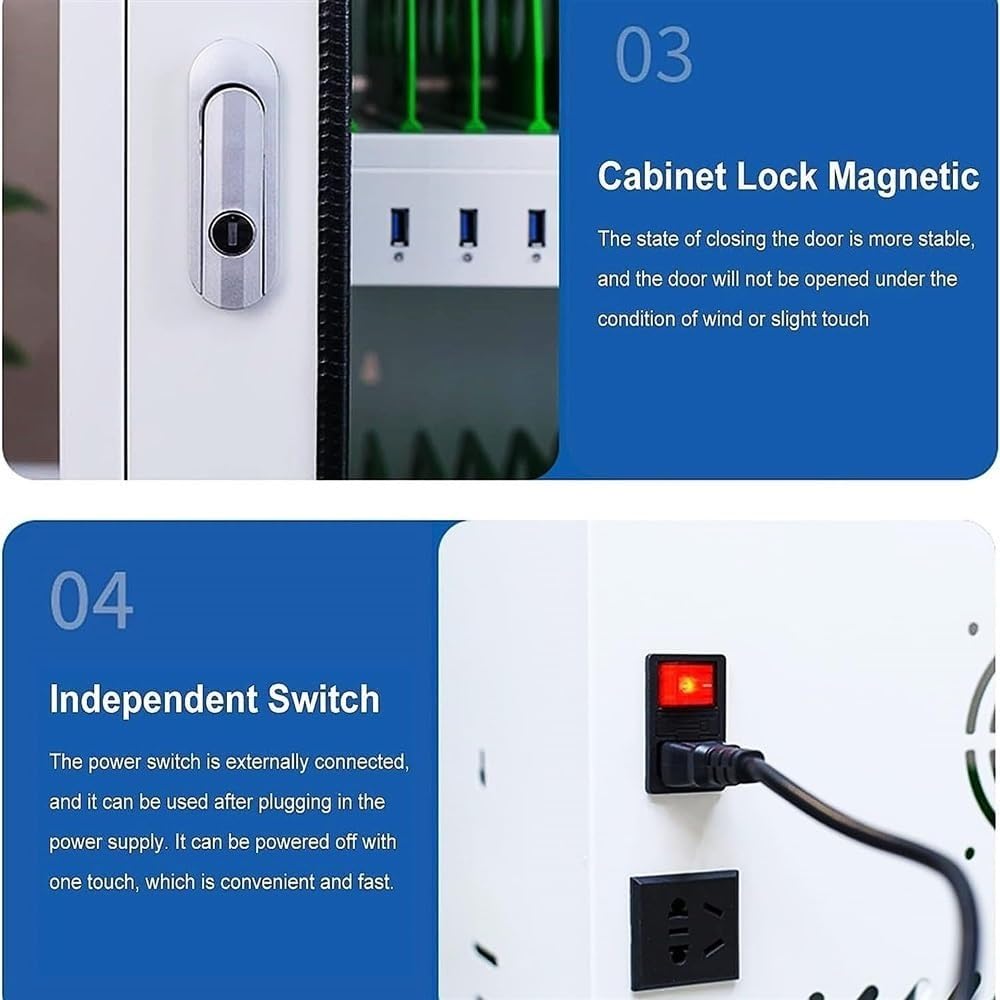 50-Slot USB Rechargeable Phone Storage Cabinet with Universal Wheels - Mobile Phone Charging Station & Organizer for Office, School, Retail Stores, and Public Spaces