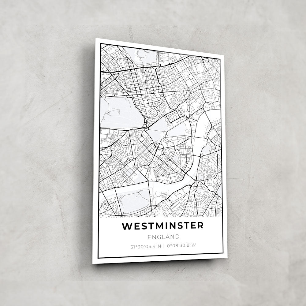 Westminster Map Glass Wall Art - Elegant Home Decor for Living Room, Office & Gifts - Perfect for UK Travel Lovers & Map Enthusiasts
