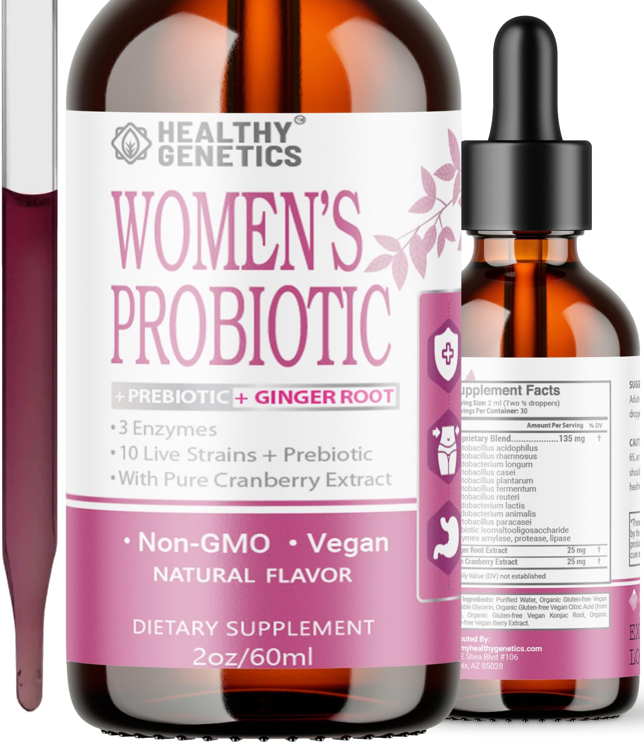 Women's Liquid Probiotics with Prebiotic, Cranberry & Acidophilus for Digestive Health | Dairy-Free, Vegan, Non-GMO, Gluten-Free Supplement | 30 Servings | Supports Gut Health & Immune System | Perfect for Daily Wellness Routine & Travel