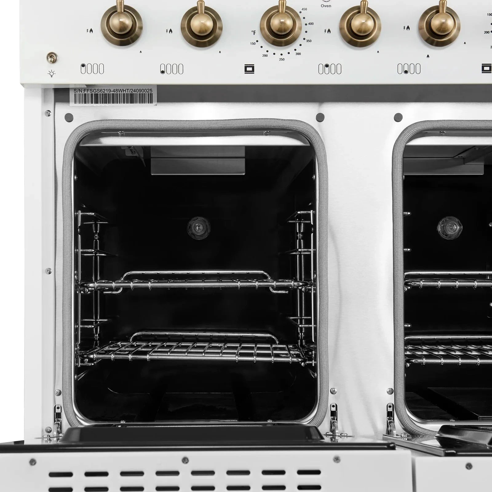 Forno Antico 48-Inch Gas Range with 8 Burner Cooktop & Convection Oven - White Finish with Antique Brass Trim (Model FFSGS6219 48WHT) | Professional Kitchen Appliance for Home Chefs & Restaurants