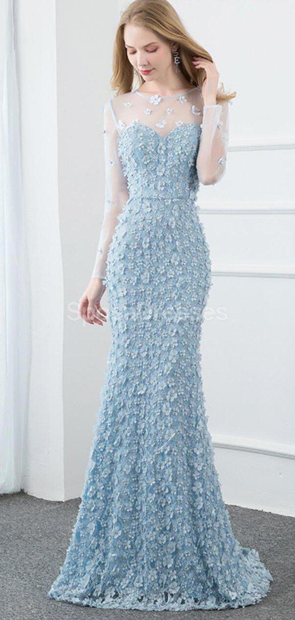Elegant Tiffany Blue Long Sleeve Mermaid Prom Dress for Evening Parties & Formal Events - Perfect for Homecoming, Quinceañera & Wedding Guest Attire | Style 12287