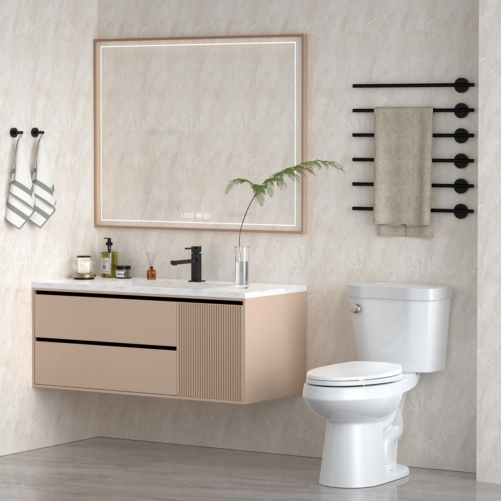 Two-Piece Elongated Toilet with Siphonic Flush | 1.28 GPF Water Efficient | Universal Height Comfort | cUPC Certified White Toilet for Bathroom | Perfect for Modern Homes & Commercial Spaces