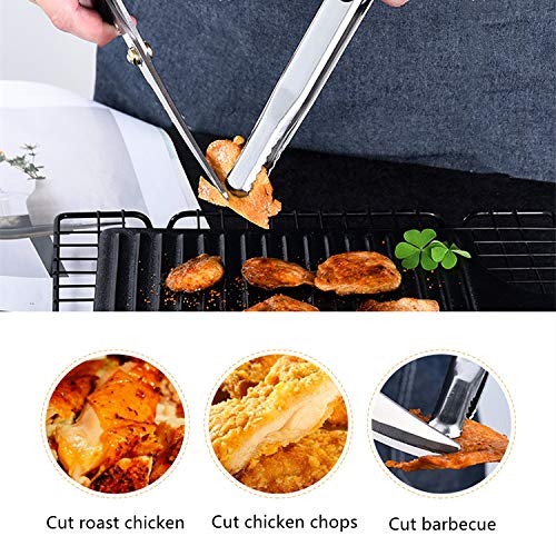 Premium Korean BBQ Scissors & Tongs Set - Stainless Steel Kitchen Shears with Ergonomic Grip for Grilling, Cooking, Pizza Cutting - Perfect for Backyard BBQ, Camping & Home Kitchen Use (Red)