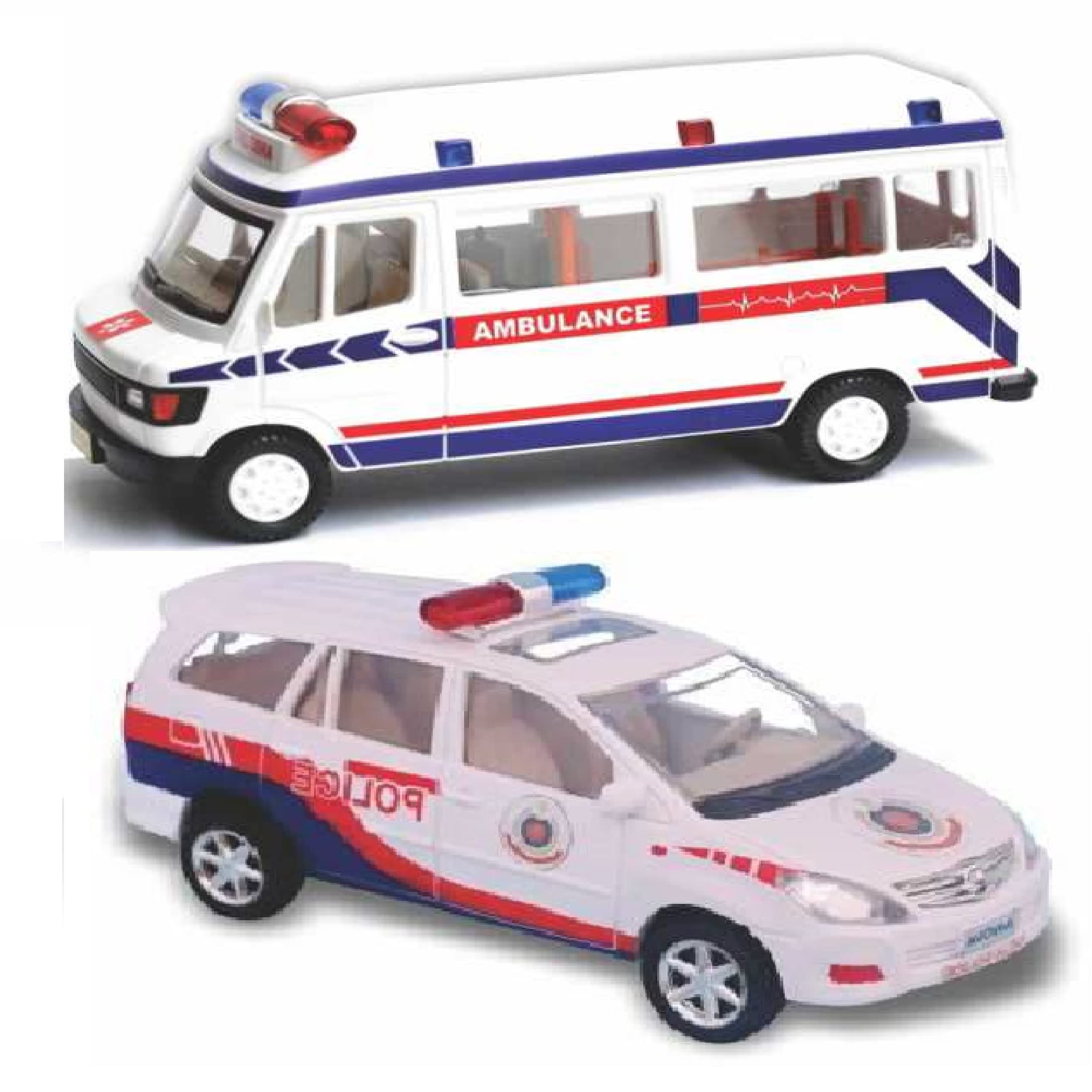 Kids' White Sheel Ambulance & Innova Police Car Toy Set - Emergency Rescue Vehicle Playset for Pretend Play & Role-Playing Games