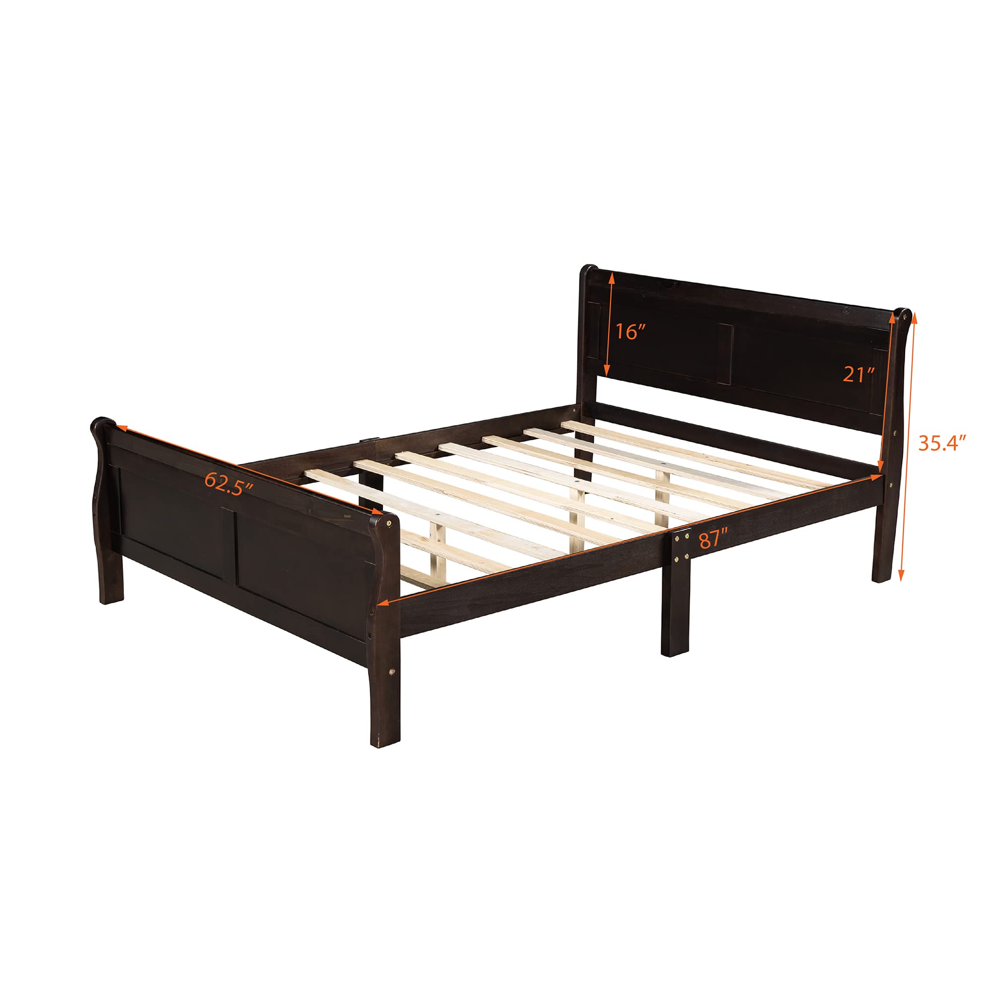Harper & Bright Designs Solid Wood Queen Platform Bed Frame with Headboard & Footboard - Sleigh Style Bed with Wood Slat Support, Heavy Duty & Noise Free (Queen Size, Espresso Finish) - Perfect for Master Bedroom, Guest Room & Modern Farmhouse Decor