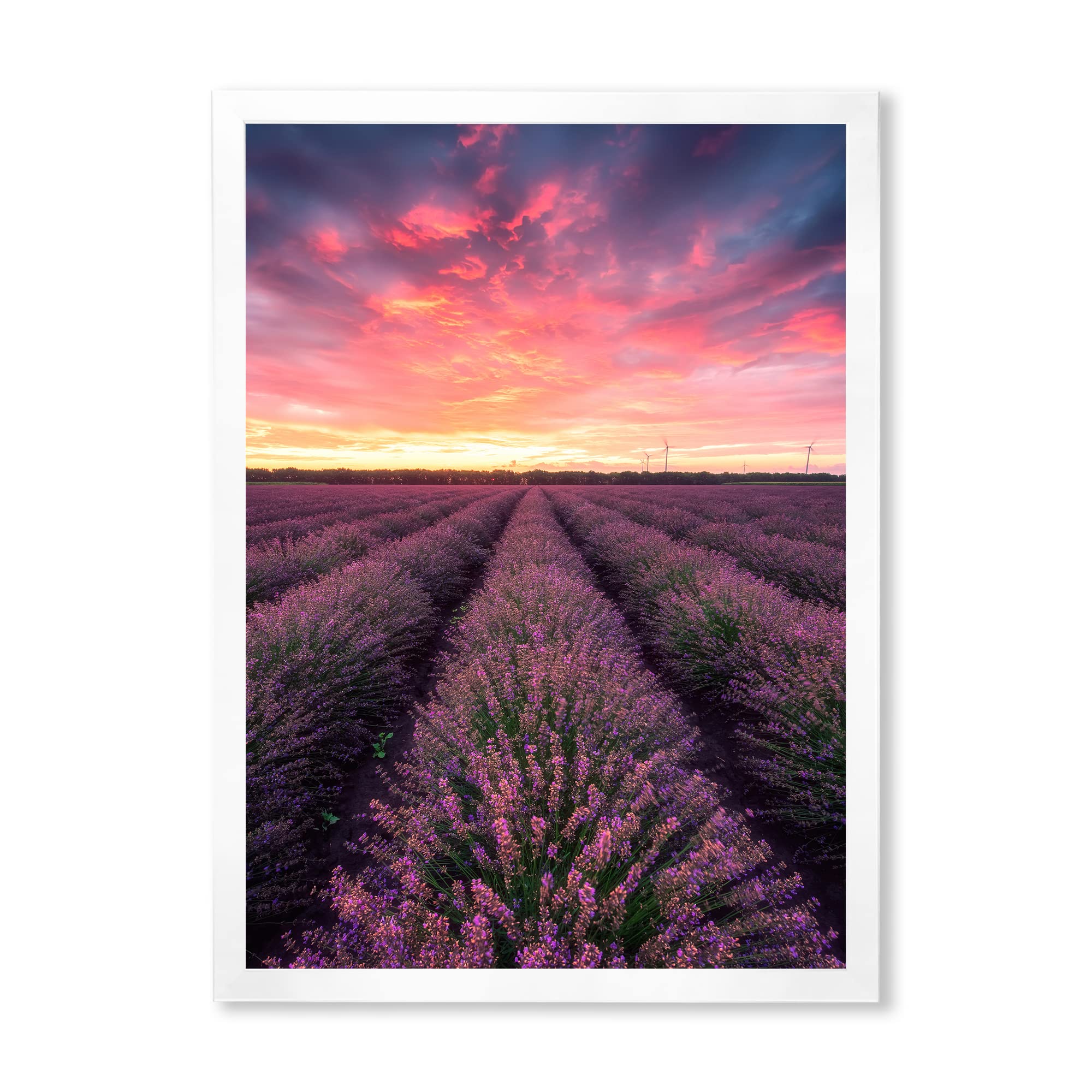DesignQ Sunrise & Dramatic Clouds Over Lavender Field XIV Framed Canvas Wall Art - Perfect for Farmhouse, Living Room, Bedroom & Office Decor