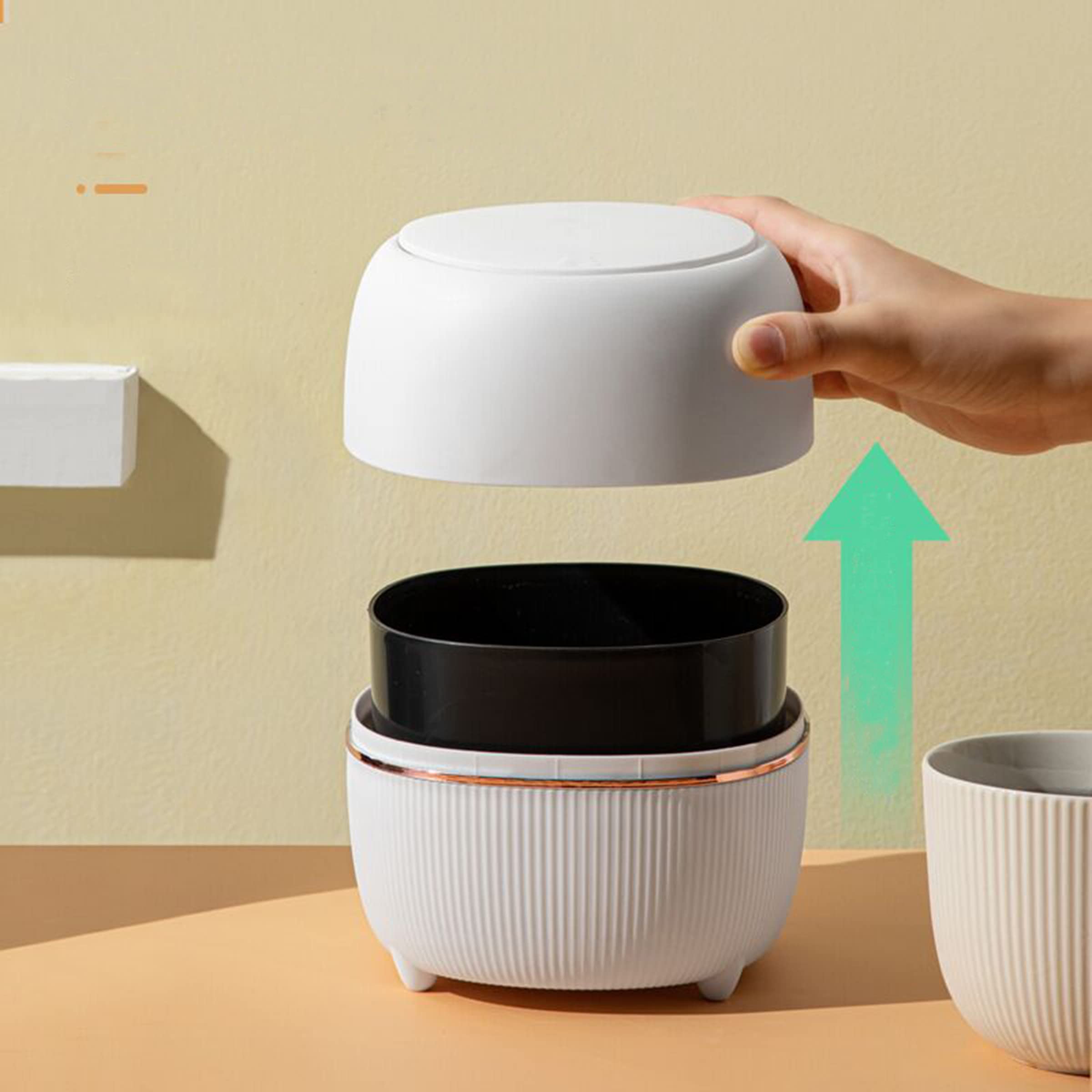 Creative Mini Desktop Trash Can with Lid - Small Plastic Waste Bin for Home & Office - Includes 50 Trash Bags (White) | Perfect for Desk, Bathroom, Bedroom & Car Organization