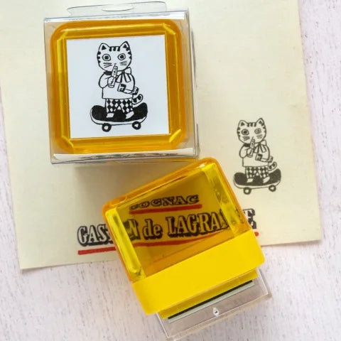 Yumi Kitagishi Self Inking Stamp - Cute Outing Cat Design for Office, School & Crafting | High-Quality Pre-Inked Rubber Stamp for Paper, Envelopes & DIY Projects