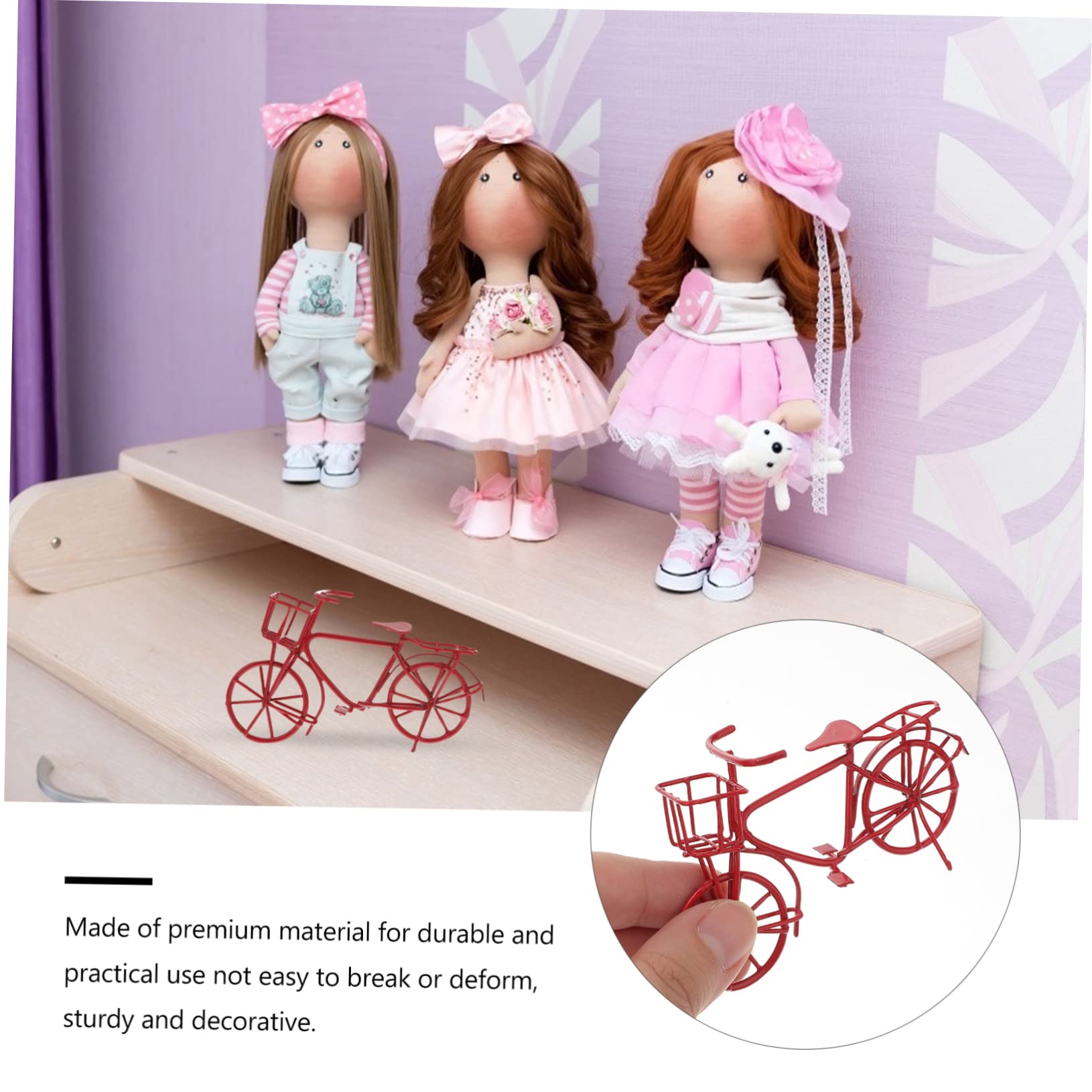 Holibanna Mini Metal Bike Toy - Red Iron Miniature Bicycle for Dolls, Tabletop Decor & Motorcycle Models | Perfect for Collectors, Parent-Child Play & Home Decoration