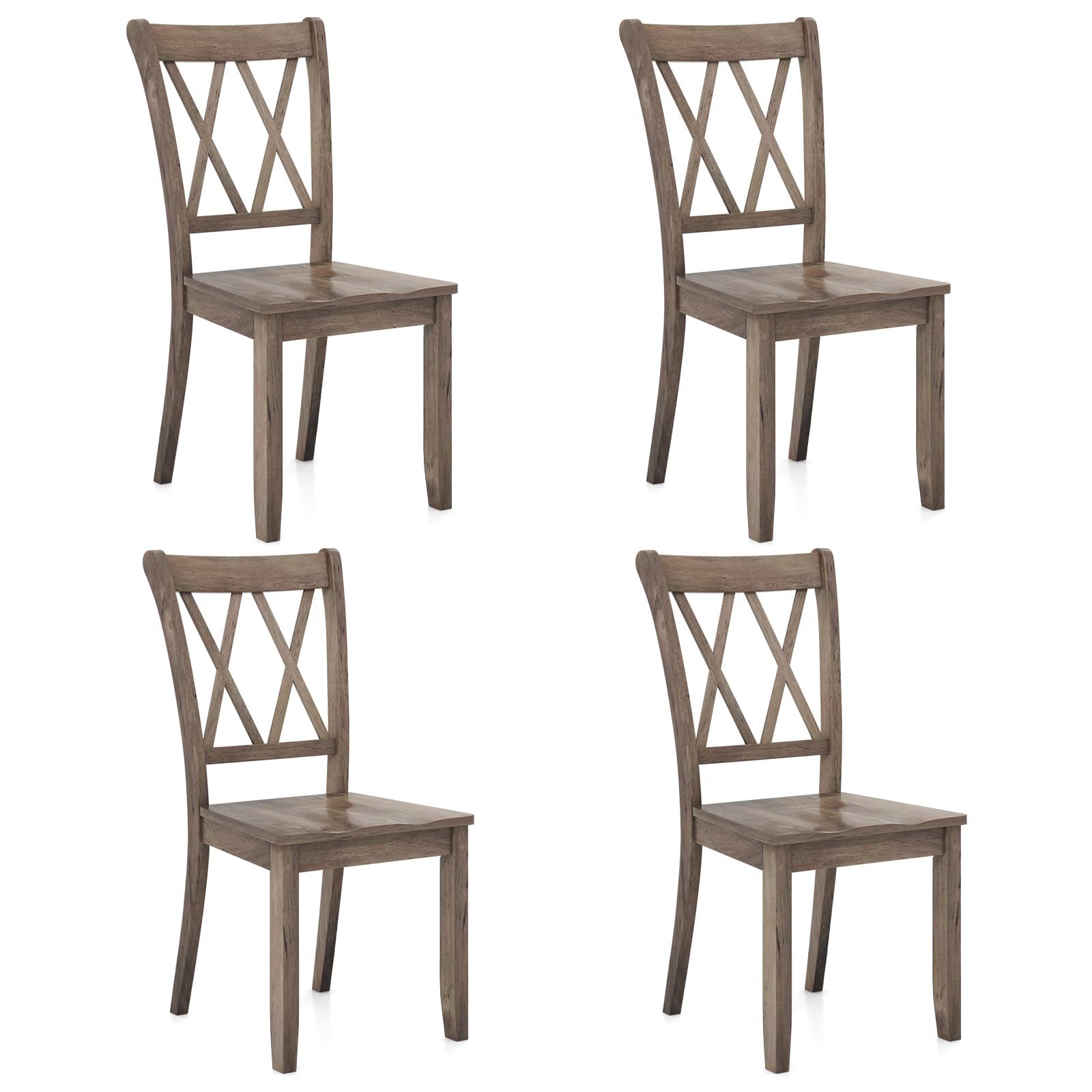 Giantex Set of 4 Solid Rubber Wood Dining Chairs - Ergonomic Armless Side Chairs for Kitchen, Dining Room & Home - Comfortable Brown Wooden Seating for Family Meals & Entertaining Guests