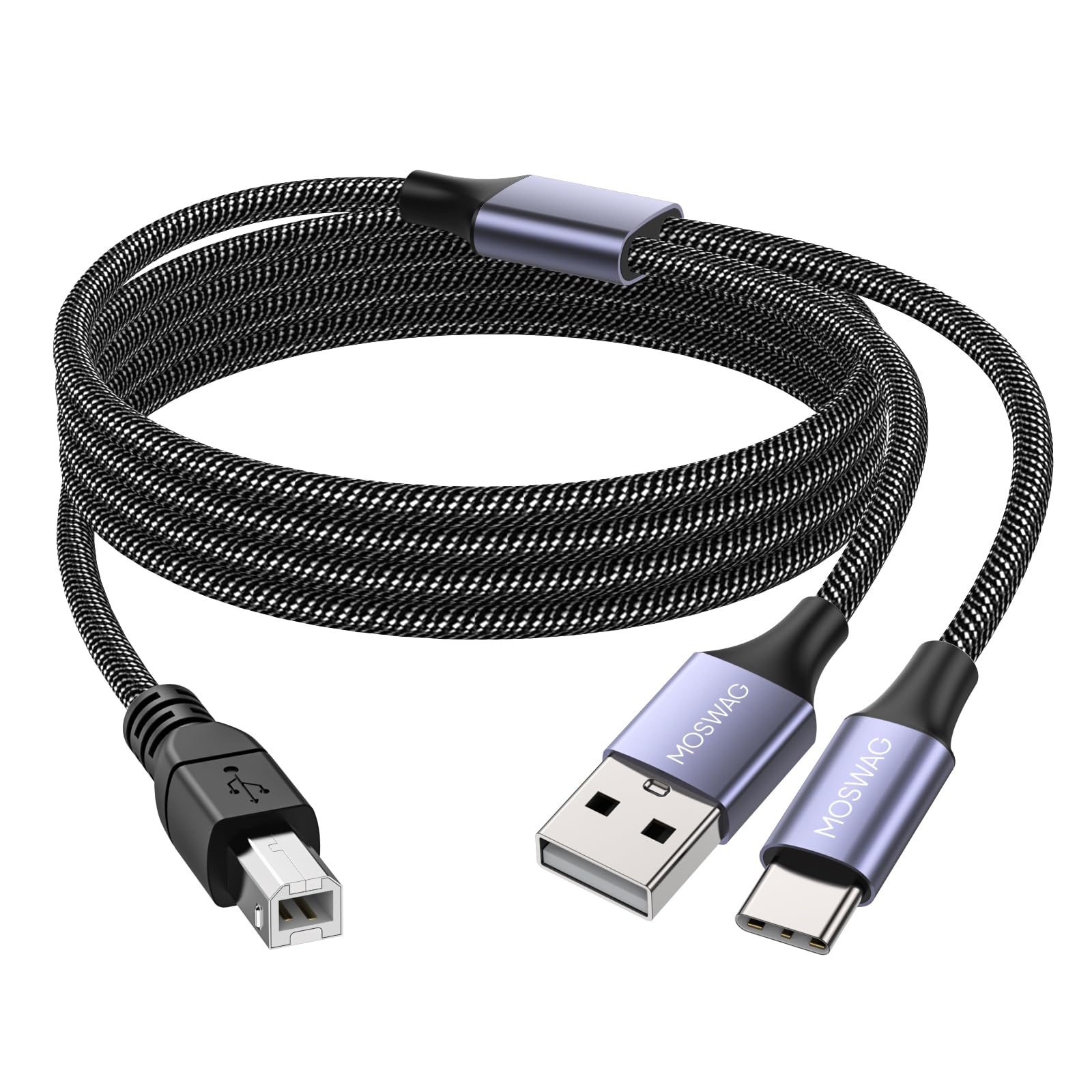 MOSWAG 2-in-1 USB C to USB B & USB A to B Printer Cable 5ft/1.5M - Compatible with HP, Canon, Brother, Samsung Printers - Fast Data Transfer for Home & Office Printing