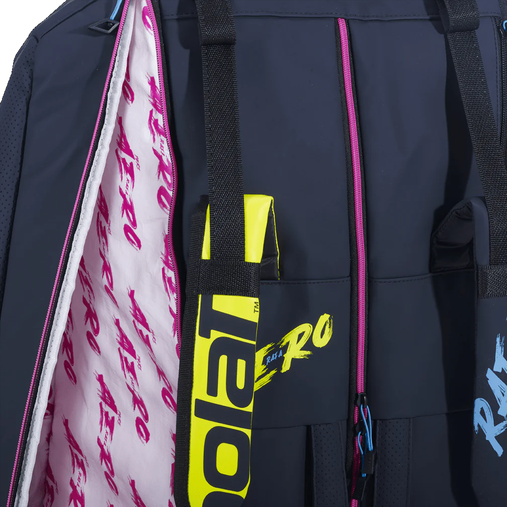 Babolat Pure Aero Rafa 12 Pack Tennis Racquet Bag - Black/Yellow/Pink for Men & Women | Durable Tennis Gear for Tournaments & Practice Sessions