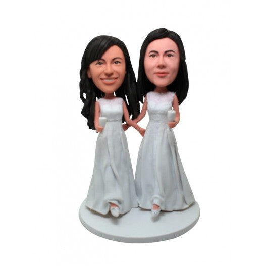 Custom Lesbian Wedding Bobblehead - Personalized Same-Sex Couple Figurine - Unique Gift for LGBTQ+ Weddings, Anniversaries & Pride Celebrations