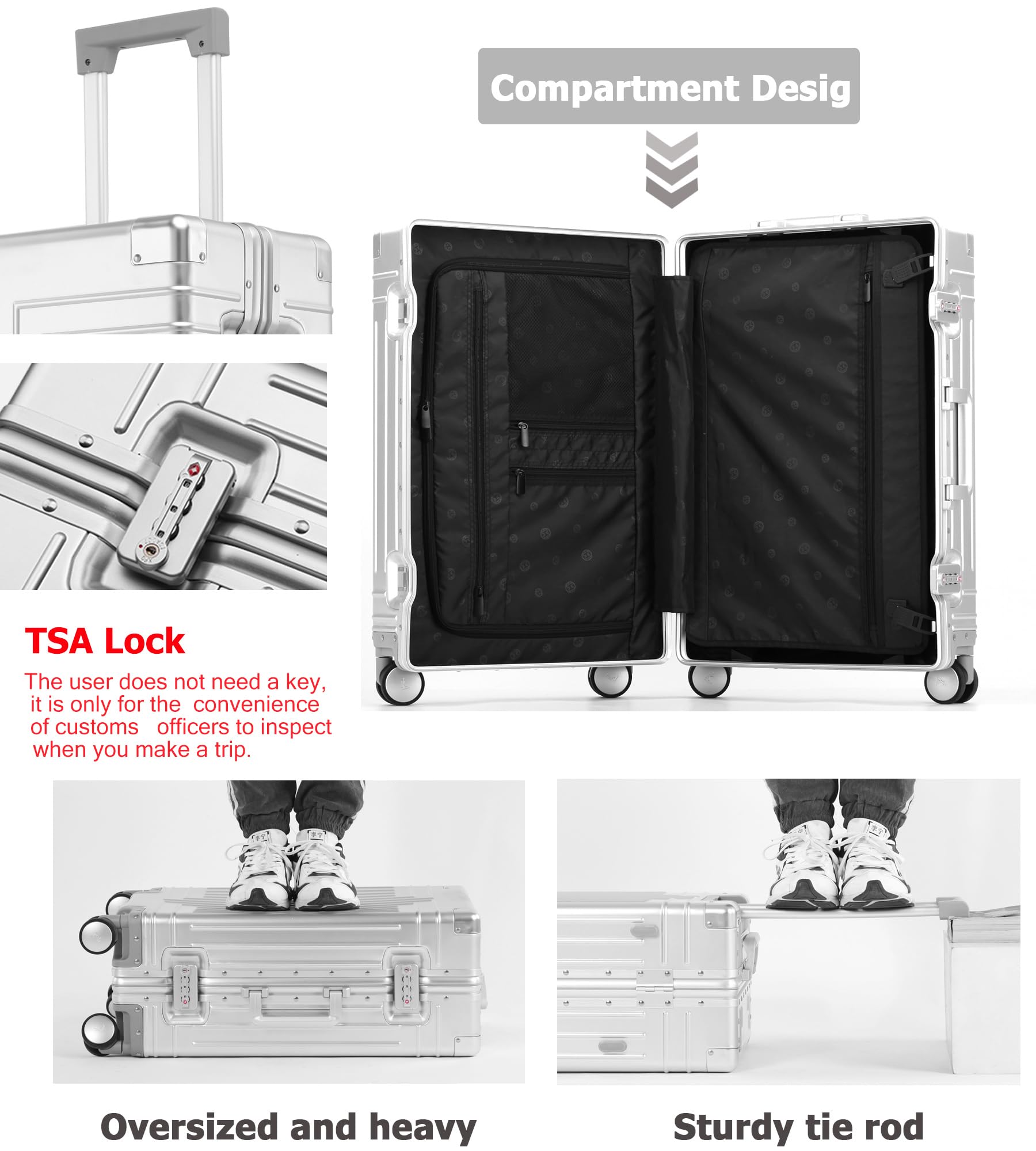 Feilario 20 Inch Aluminum Luggage Hard Shell Carry On Suitcase - Zipperless Design, 360° Spinner Wheels, 4 Anti-Crash Corners - Perfect for Business Travel & Weekend Getaways