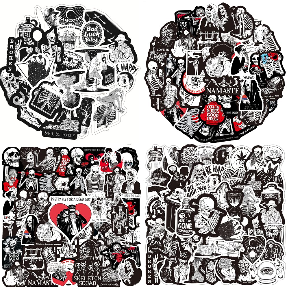 100 Pack Gothic Stickers - Black & White Skull Vinyl Decals for Laptop, Skateboard, Water Bottle & Car | Waterproof, Durable Stickers for DIY Crafts, Teen Room Decor & Alternative Fashion Accessories
