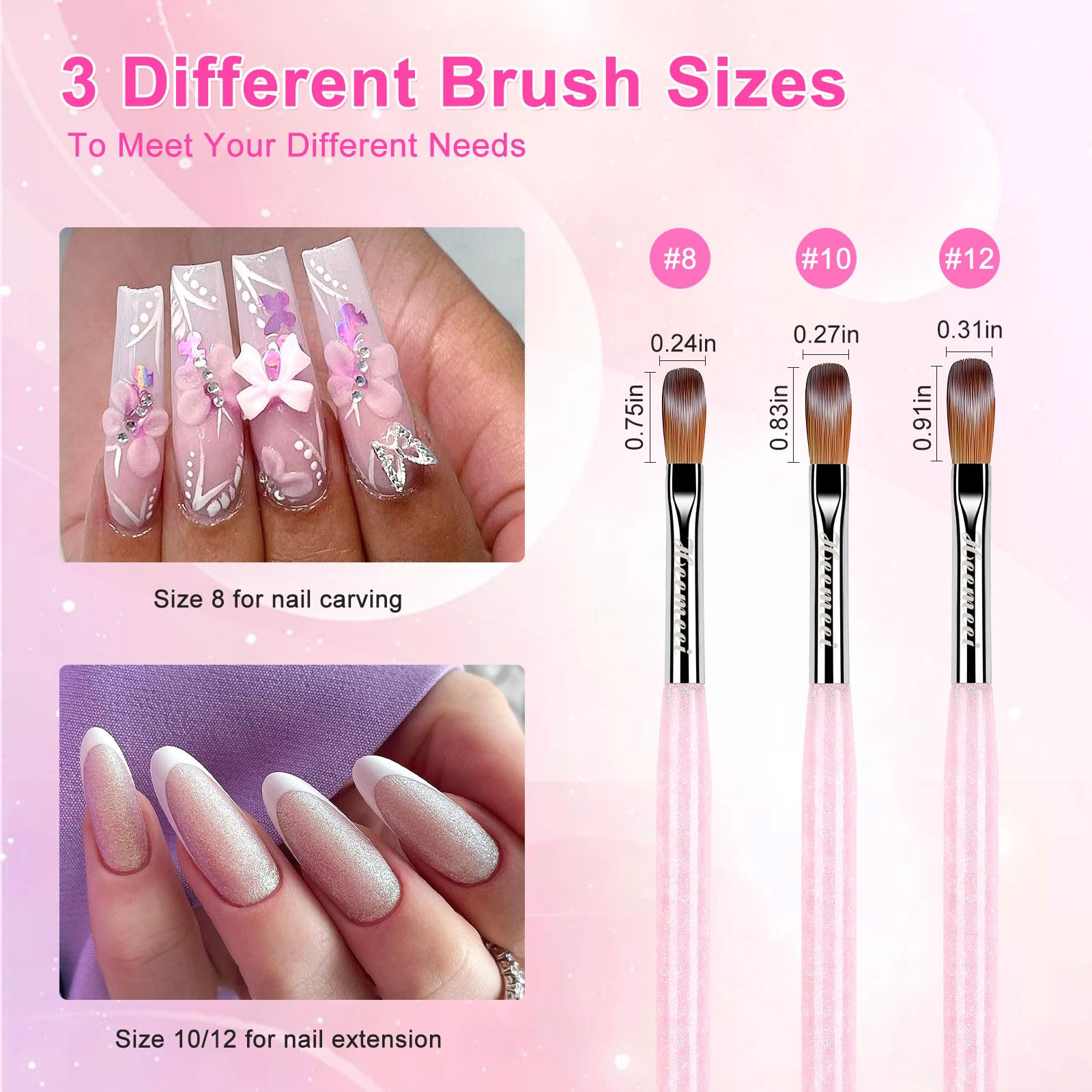 3Pcs Acrylic Nail Brush Set for Nail Art & 3D Carving - Salon & DIY Use