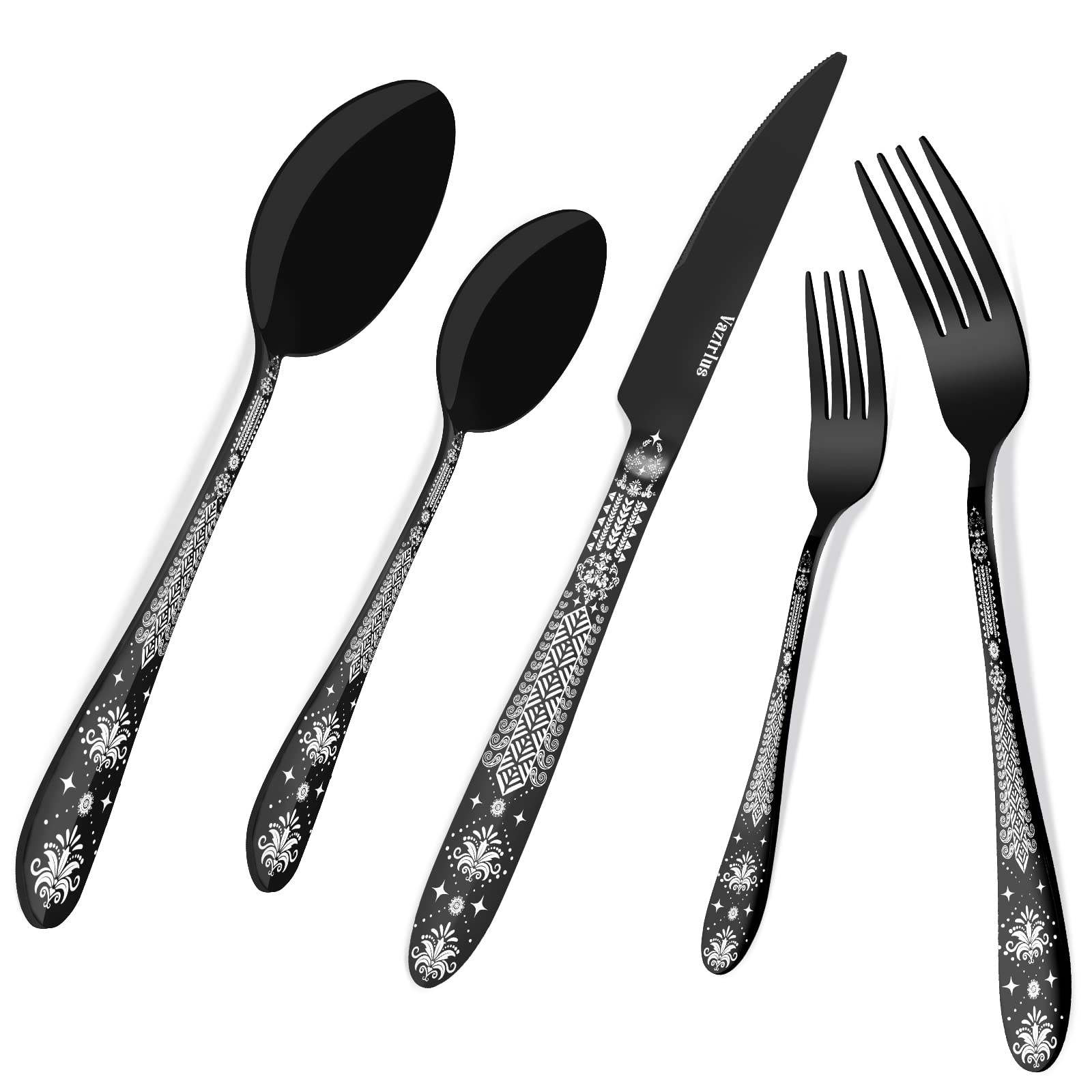 Premium 20-Piece Black Stainless Steel Flatware Set for 4 - 18/0 Mirror Polished Cutlery Set with Royal Classic Pattern (Spoons, Forks, Knives) - Dishwasher Safe Elegant Dinnerware - Perfect for Formal Dining, Wedding Gifts & Restaurant Use