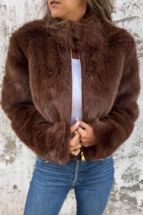 Stylish Faux Fur Turtleneck Zipper Casual Jacket for Women | Winter Warm Coat | Perfect for Outdoor Activities, Dating & Office Wear