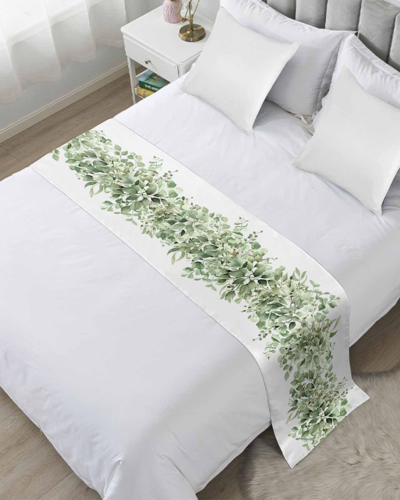 Sage Green Eucalyptus Leaves Bed Runner for Queen Size Bed | Floral Bed Throw for Foot of Bed | Botanical Sofa Throw & Bedding Scarf Protector | Perfect for Spring & Summer Bedroom Decor | Durable Slipcover for Sofas and Beds