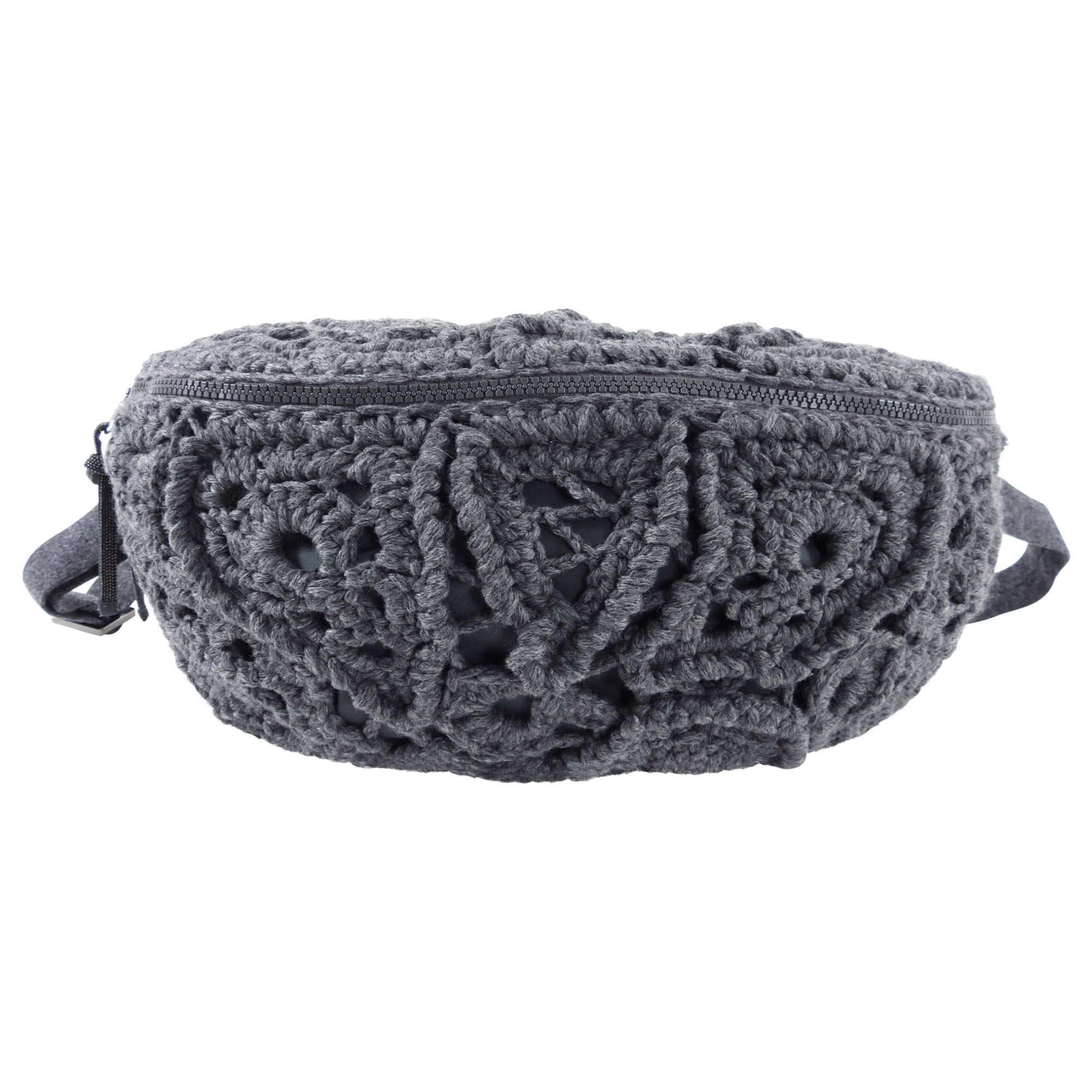 Brunello Cucinelli Grey Cashmere Crochet Crossbody Belt Bag for Women - Luxury Handmade Cashmere Purse for Travel, Shopping & Everyday Use