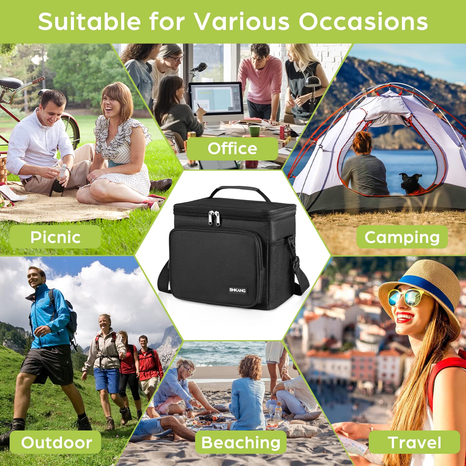 Insulated Lunch Bag for Men & Women - Reusable Leakproof Cooler Lunch Box with Adjustable Shoulder Strap (Black) | Perfect for Work, School, Picnics & Outdoor Activities