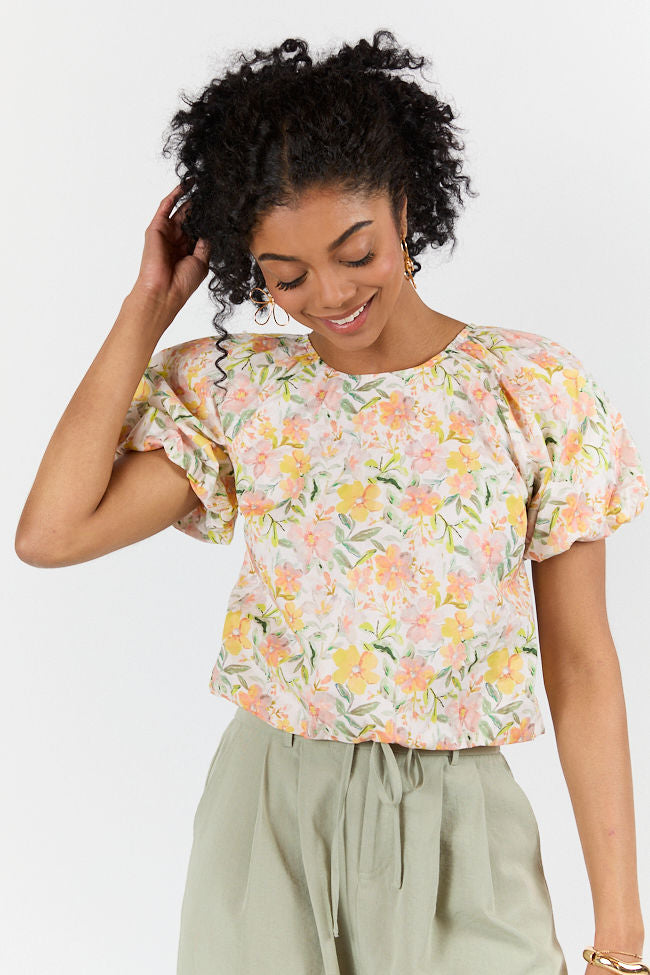 Summer Solstice Yellow Bubble Hem Woven Floral Blouse - Women's Boho Chic Top for Beach Vacation, Date Night & Summer Outfits