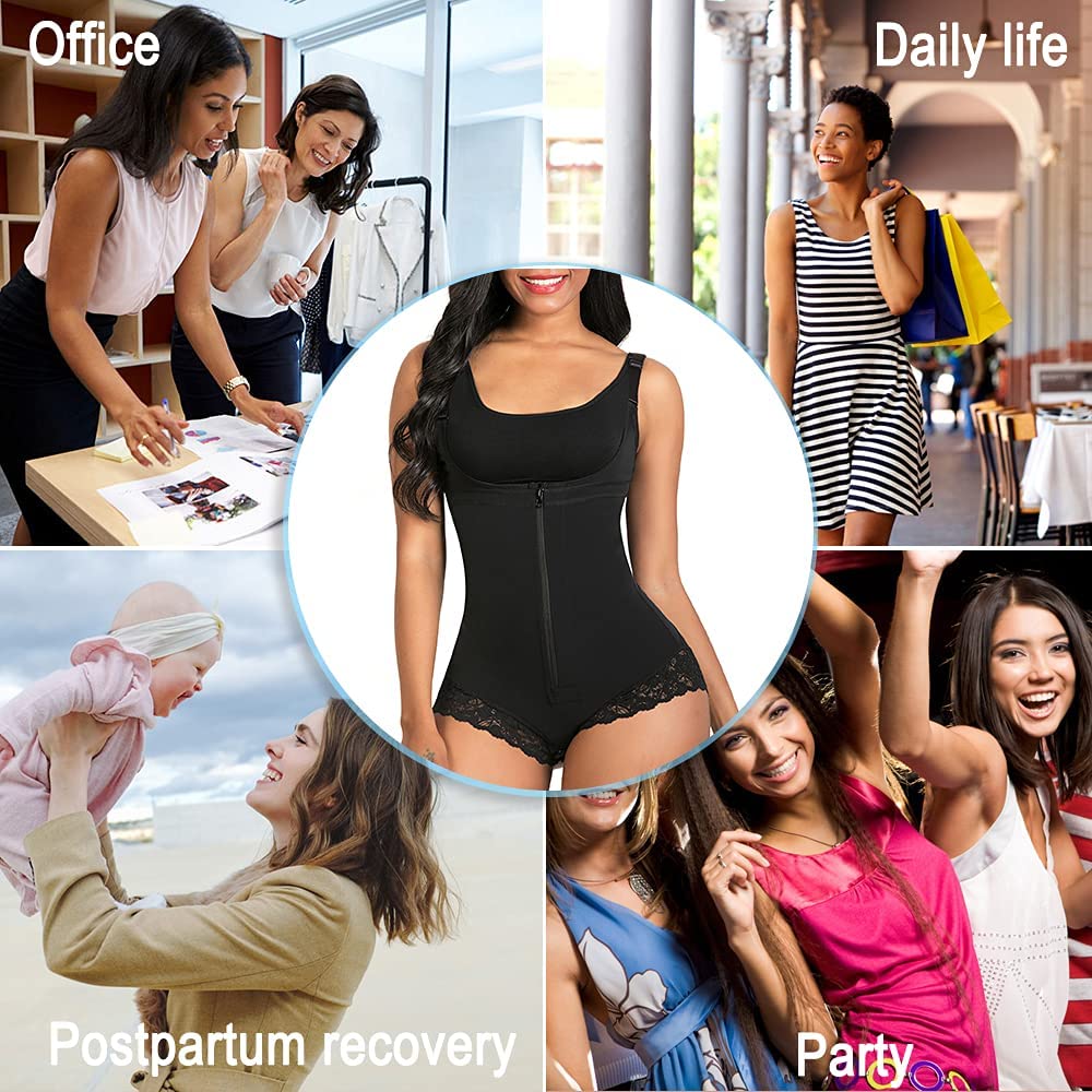 RanRui Women's Shapewear Tummy Control Bodysuit - Colombian Fajas Body Shaper with Front Zipper & Open Bust Design for Slimming, Waist Training - Perfect for Wedding, Evening Dresses & Special Occasions
