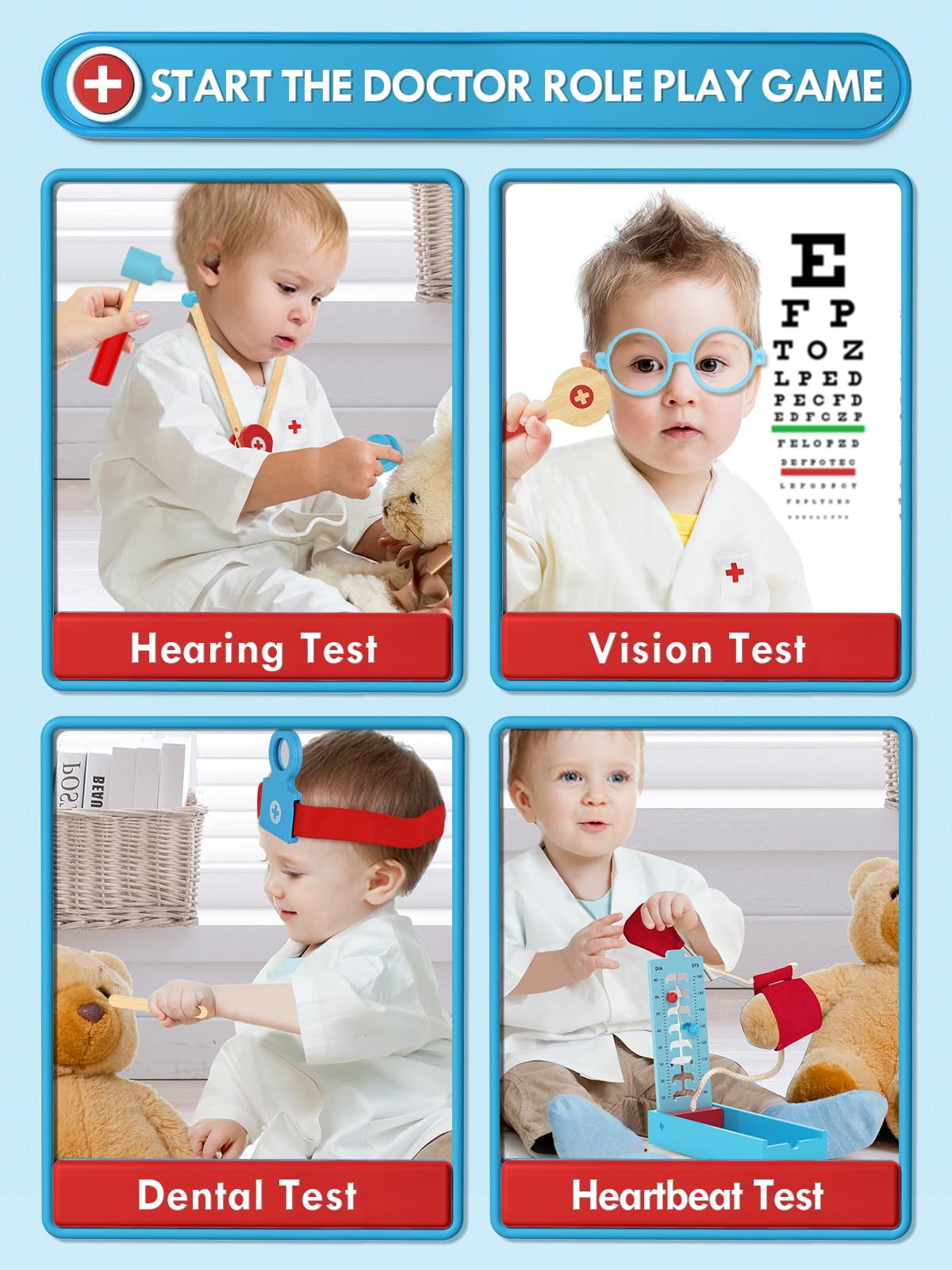 Lehoo Wooden Doctor Play Set for Kids Ages 3-6 - Pretend Play Medical Kit with Stethoscope, Toy Doctor Tools for Boys & Girls - Perfect Gift for Toddlers & Preschoolers | Role Play, Learning & Imagination Development