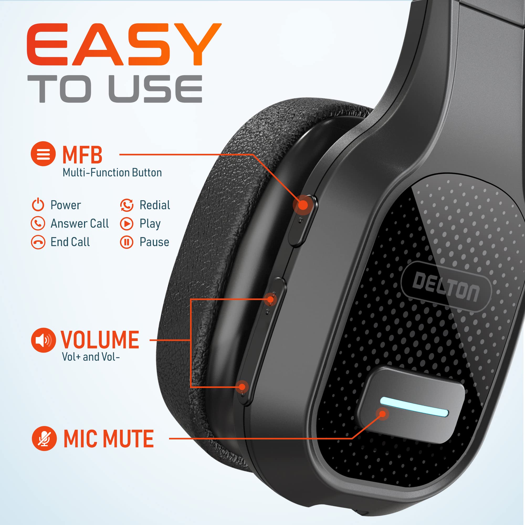 Delton Wireless Bluetooth Headset with Noise Canceling Mic - 35Hrs Talk Time for Truckers, Office, Call Center | Computer & Cell Phone Compatible | Perfect for Driving, Remote Work & Customer Service (Black)