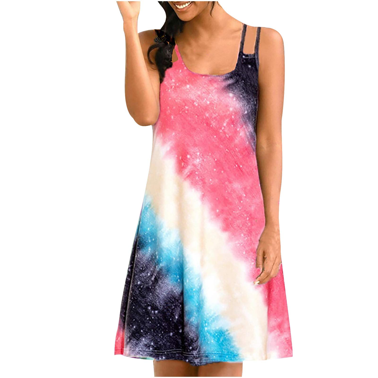 Funeral Rainbow Print Tie-Dye Women's Casual Dress - Sleeveless Suspender Dress for Memorial Services, Casual Outings & Summer Events