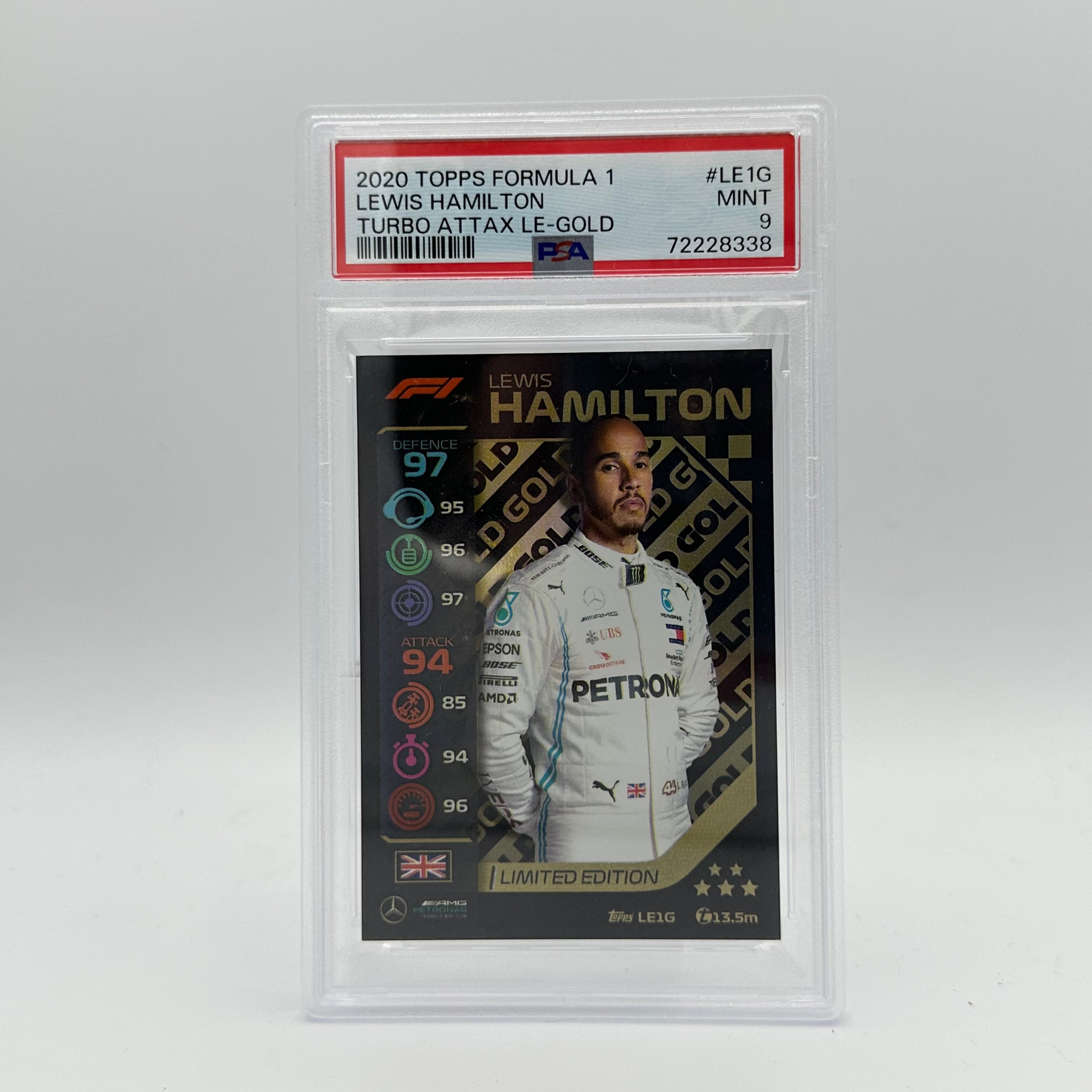 PSA 9 Graded LEWIS HAMILTON #LE1G Limited Edition Gold Trading Card - Perfect for Collectors, Sports Memorabilia Enthusiasts & F1 Racing Fans Display