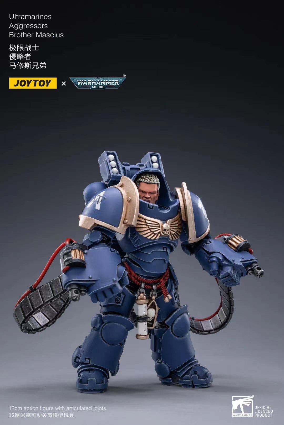 1/18 JOYTOY Warhammer 40K Ultramarines Aggressors Action Figure Set (3pcs) - Space Marine Collectible for Tabletop Gaming & Display