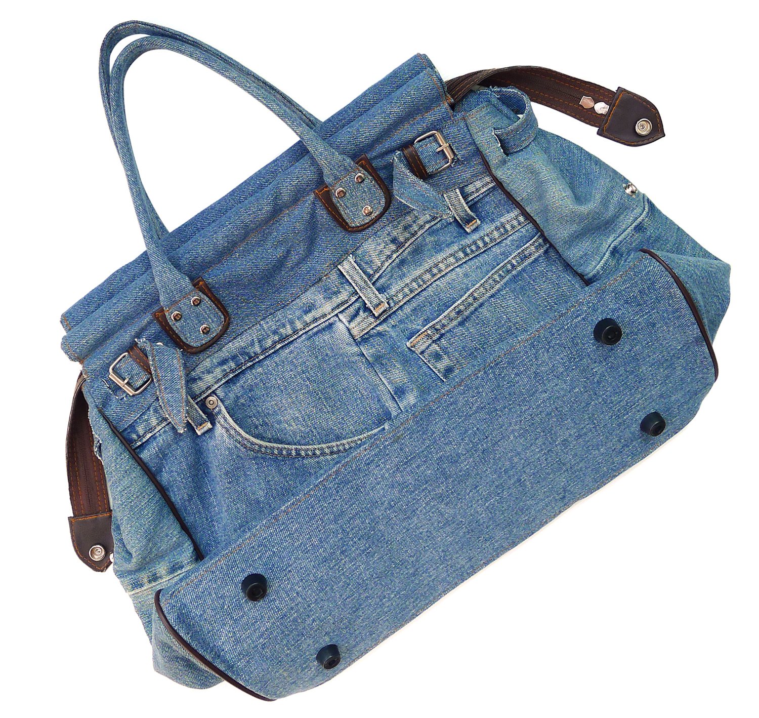 X-Large Blue Denim Double Top Handle Tote Bag for Women - Stylish Shopper Handbag Purse for Work, Travel & Everyday Use