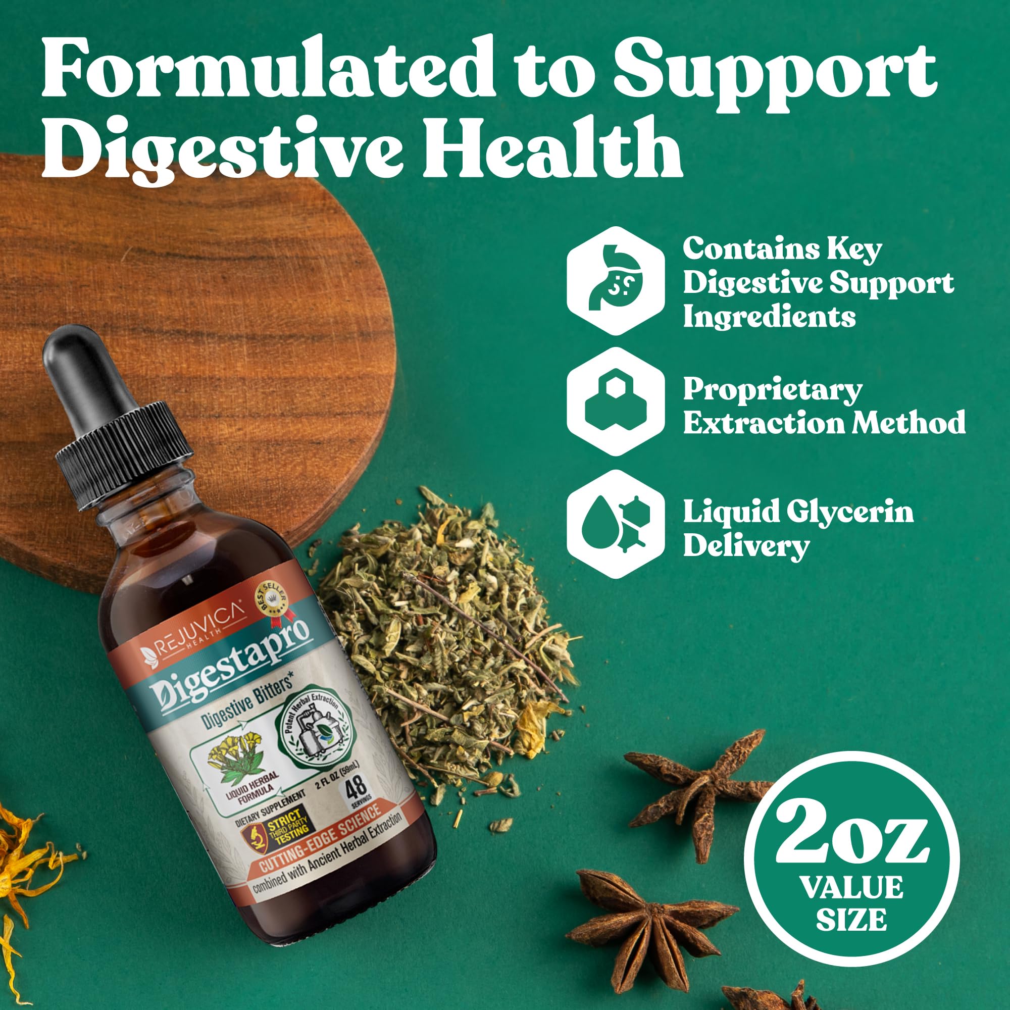 Rejuvica Health DigestaPro - Advanced Digestive Bitters Supplement with Gentian, Artichoke & Ginger for Gut Health - Fast-Absorbing Liquid Formula - Supports Digestion, Bloating & Nutrient Absorption - Perfect for After Meals & Digestive Comfort