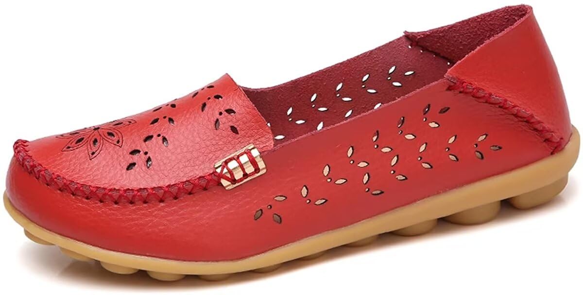 Women's Genuine Leather Slip-On Loafers - Comfortable Casual Moccasin Driving Shoes for Women - Perfect for Home, Office & Travel