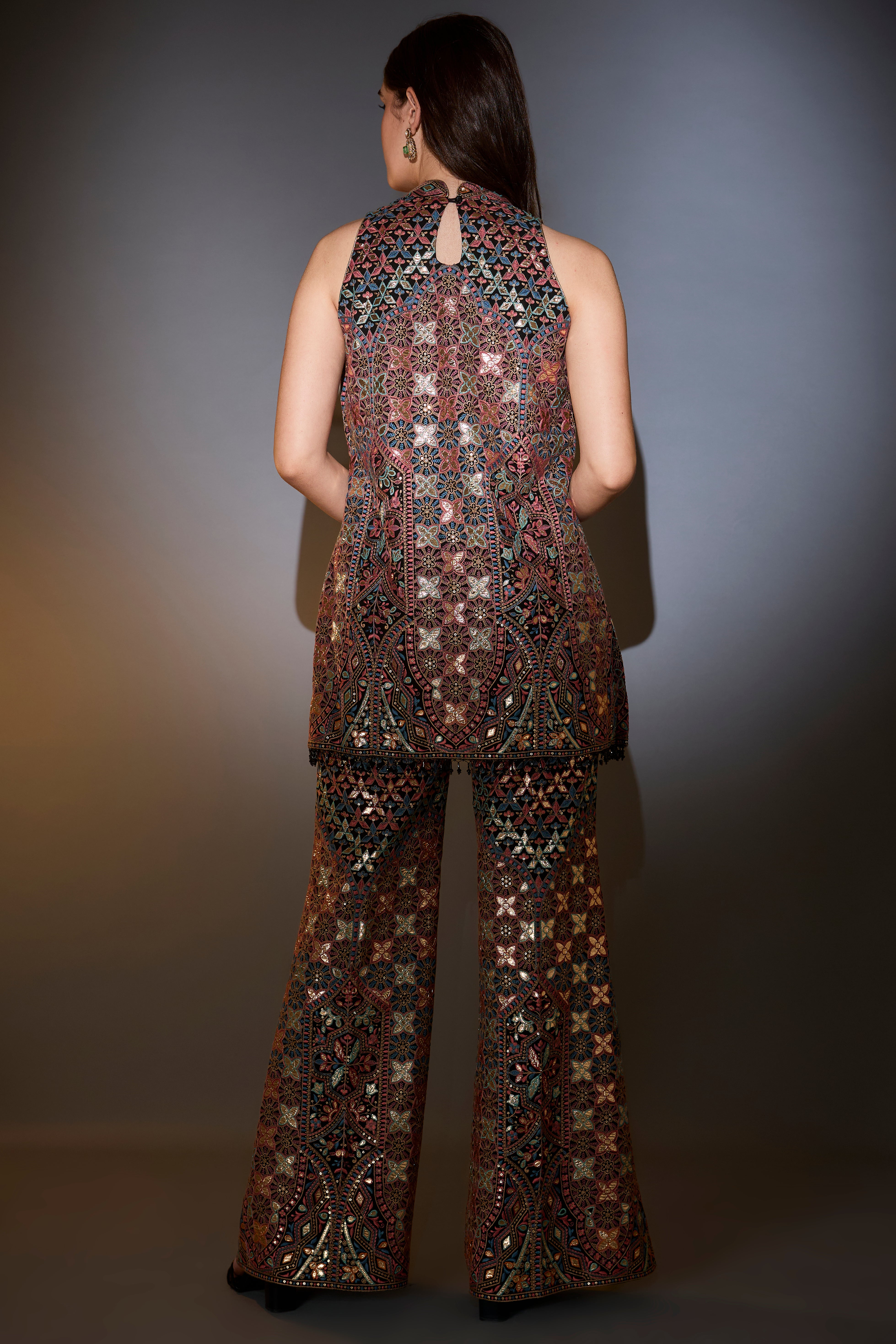 Stylish Multi-Colored Leather Patchwork Coord Set with Bootcut Trousers | Women's Fashion Outfit for Casual Wear, Office & Date Nights