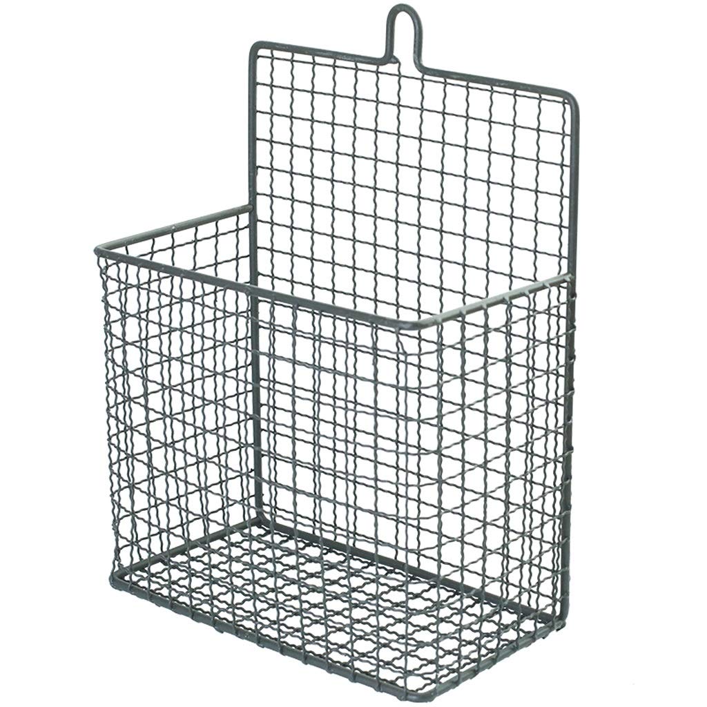 Vintage Wrought Iron Wall Mounted Hanging Basket - Single Hole Magazine & Newspaper Storage Organizer - Rustic Home Decor for Living Room, Bedroom, or Office