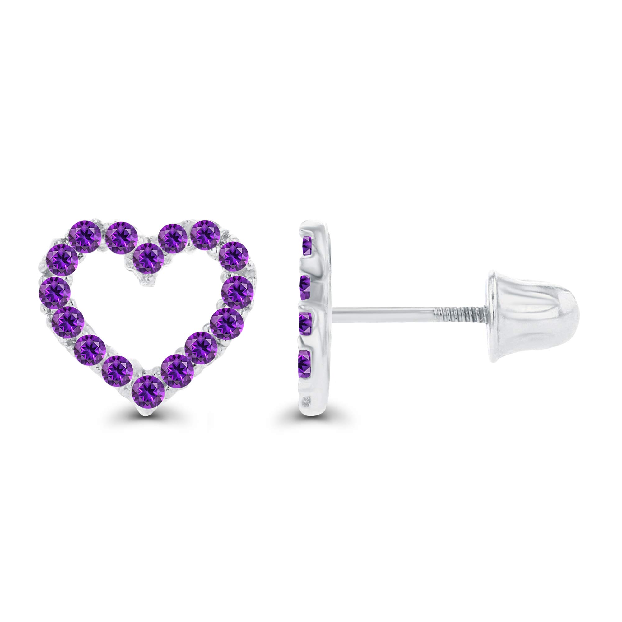 14K Gold 7mm Open Heart Birthstone Stud Earrings for Women | Screwback Post | 1mm Round Natural Birthstone | 14K Pave Heart Earrings | Perfect for Birthdays, Anniversaries & Everyday Elegance