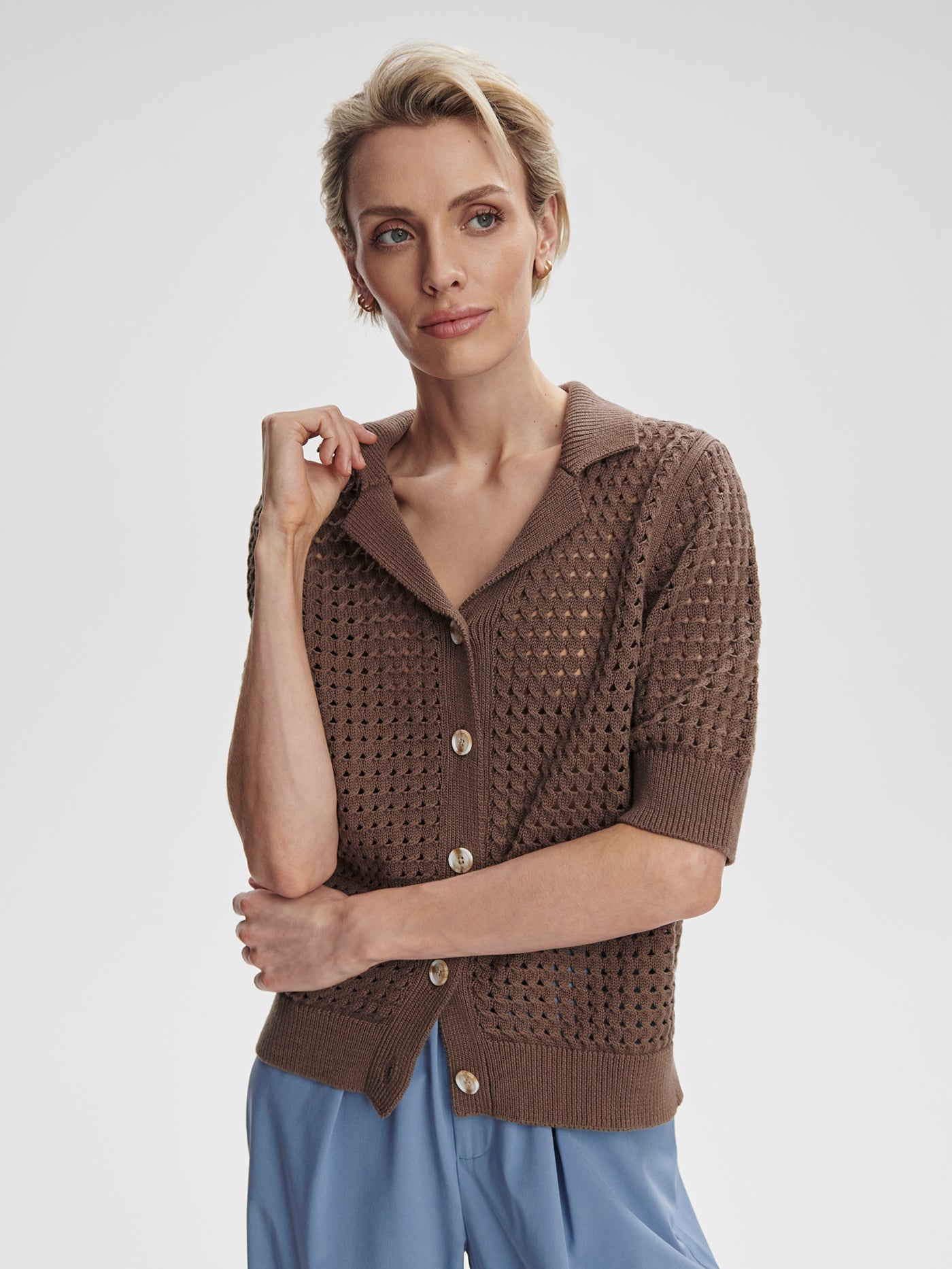 Varley Ellie Knit Shirt for Women - Soft Cotton Blend Chocolate Chip Color - Perfect for Casual Wear, Office & Weekend Outfits