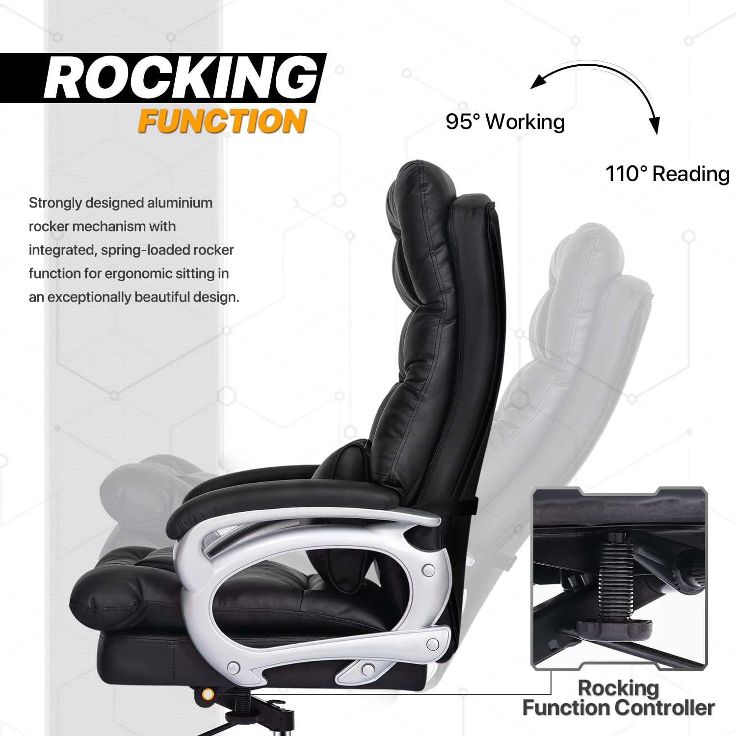 Premium Executive Office Chair with Lumbar Support & Non-Slip PVC Chair Mat - Ergonomic Computer Desk Chair Set for Home & Office Workspaces - Perfect for Long Work Hours, Video Calls, and Professional Environments