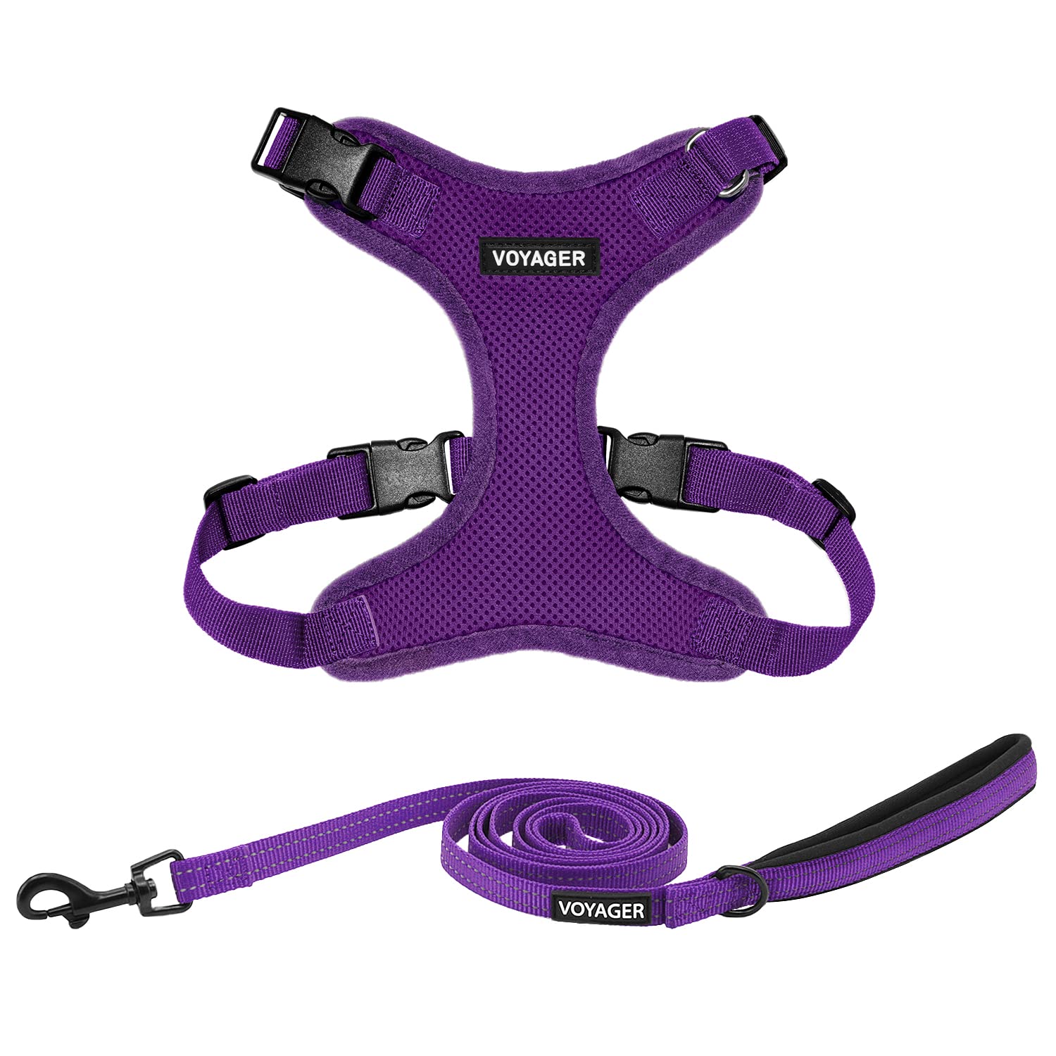 Best Pet Supplies Voyager Step-in Lock Dog Harness with Reflective Leash Combo Set - Adjustable Neoprene Handle 5ft for Small/Medium/Large Dogs & Cats - Purple (Large) | Perfect for Walking, Training & Outdoor Adventures