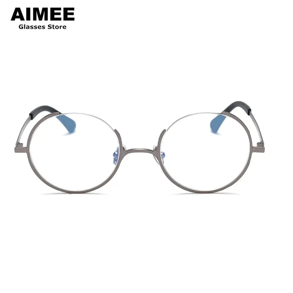 Aimee Unisex Semi-Rimless Round Alloy Eyeglasses Frame 5048 - Lightweight & Durable for Reading, Driving, and Everyday Wear