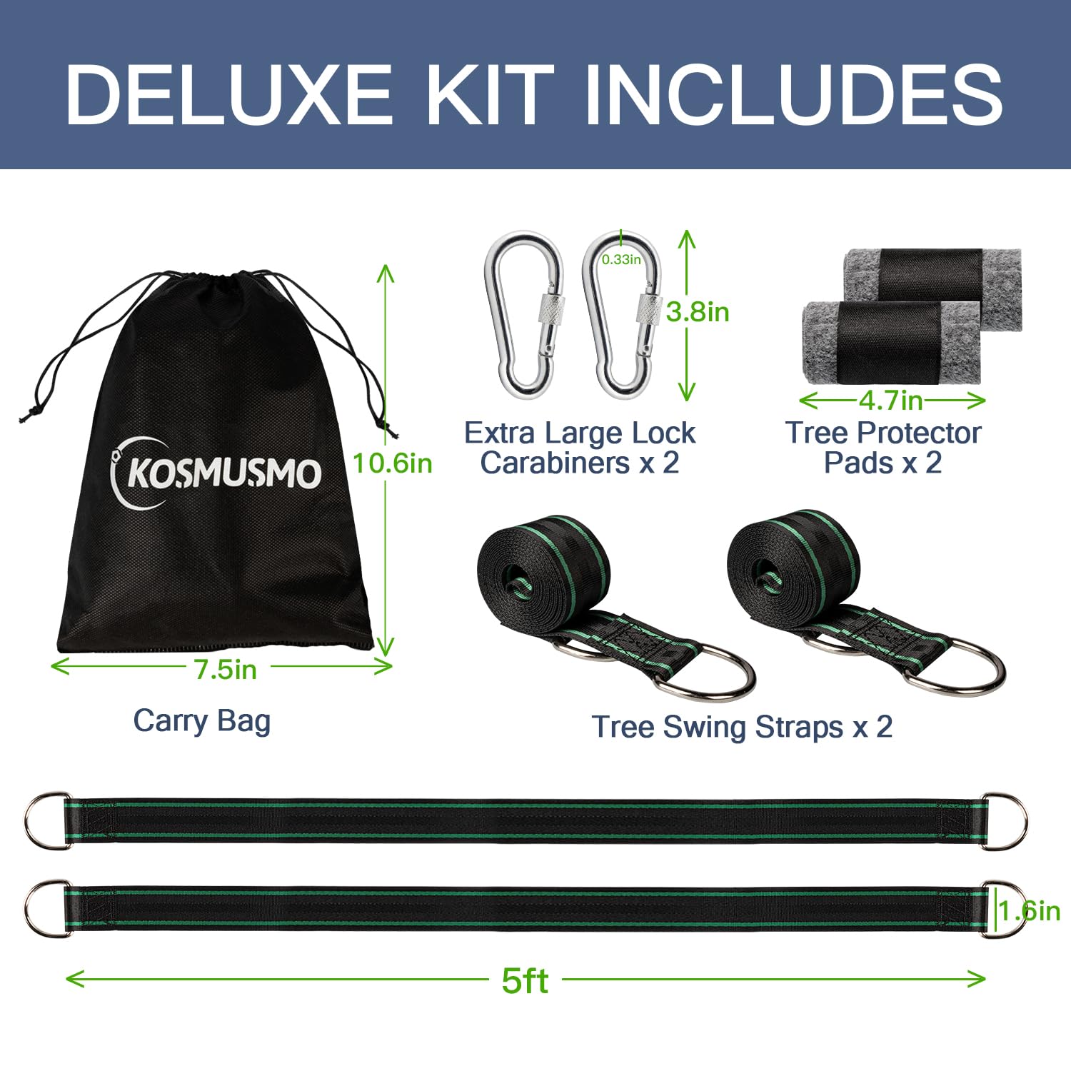 KOMUSMO 5ft Heavy Duty Tree Swing Hanging Straps Kit (2-Pack) - 2200 lb Capacity, Portable Camping Hammock Straps with Tree Protector - Perfect for Backyard Swings, Hammock Camping & Outdoor Adventures