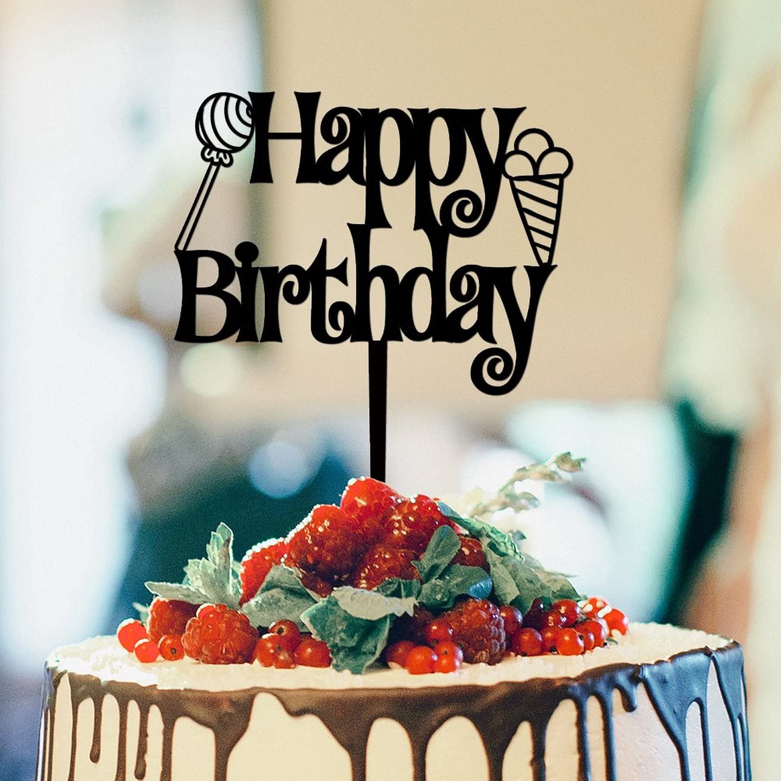 Black Acrylic Rabbit Deer Antlers Birthday Cake Topper - Happy Birthday Party Decorations for Kids, Women & Adults - Perfect for Birthday Cakes, Cupcakes & Dessert Tables - Unique Personalized Gift Idea