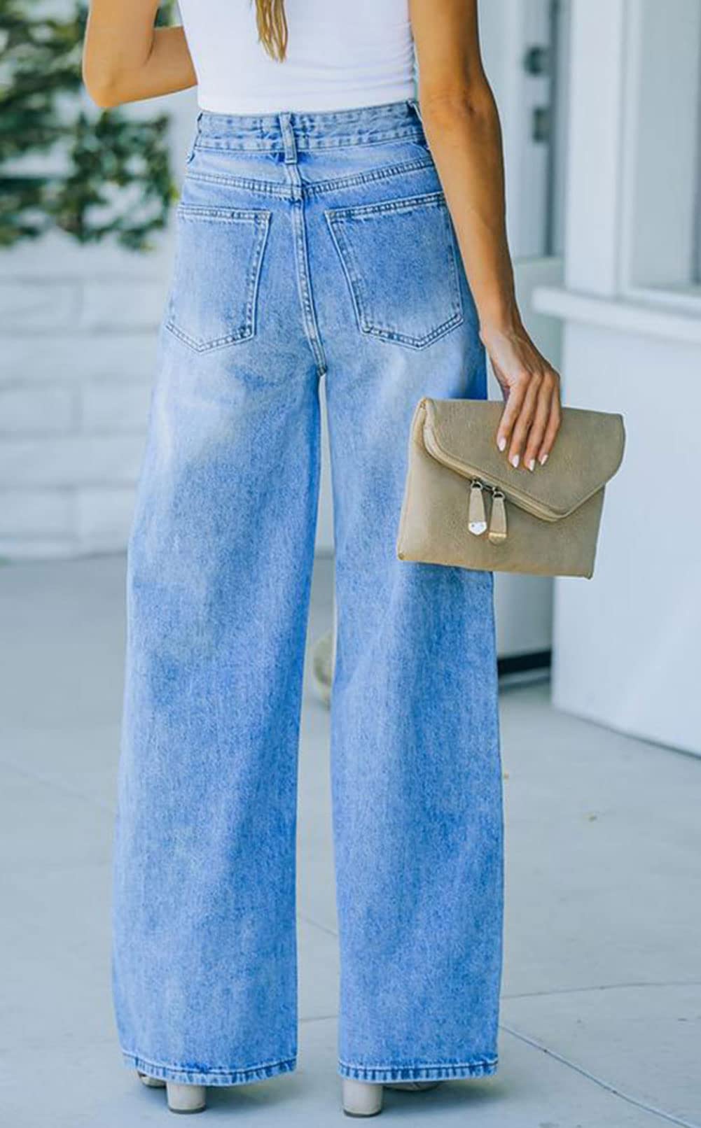 CHARTOU Women's High Waisted Wide Leg Denim Jeans - Casual Lounge Pants with Stretch Comfort for Everyday Wear | Perfect for Work, Weekend & Travel Outfits