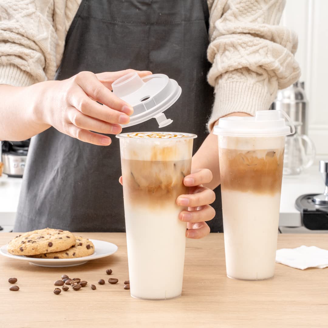 Restaurantware 500-Pack Leakproof Bev Tek Lids for 12oz/16oz/24oz Coffee Cups - 2-in-1 Design with Attached Stoppers, Clear Plastic Disposable Drink Lids (Cups Sold Separately) | Perfect for Coffee Shops, Cafes, Takeout & Office Break Rooms