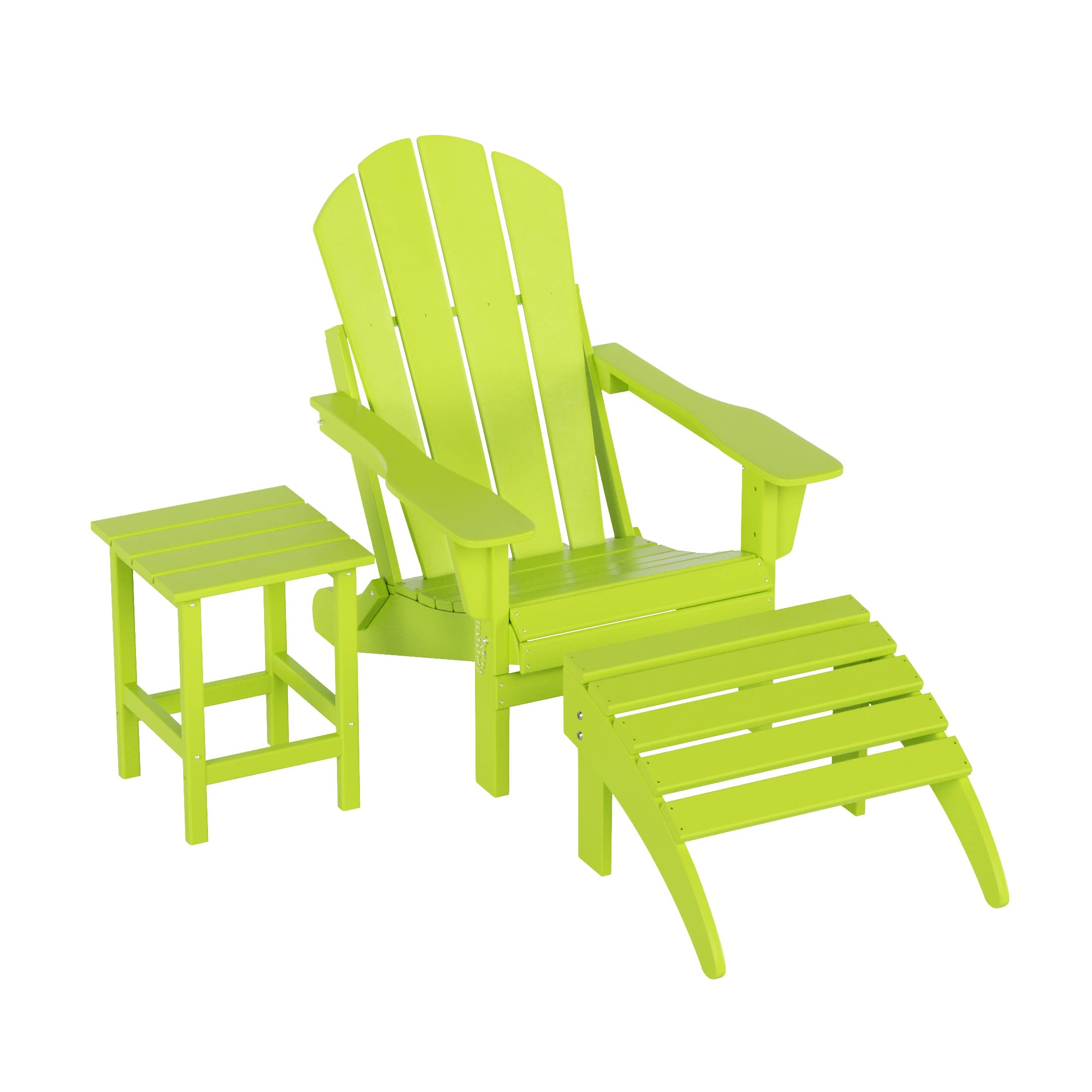 HDPE Adirondack Chair Set with Ottoman & Table - Outdoor Patio Furniture for Garden, Backyard