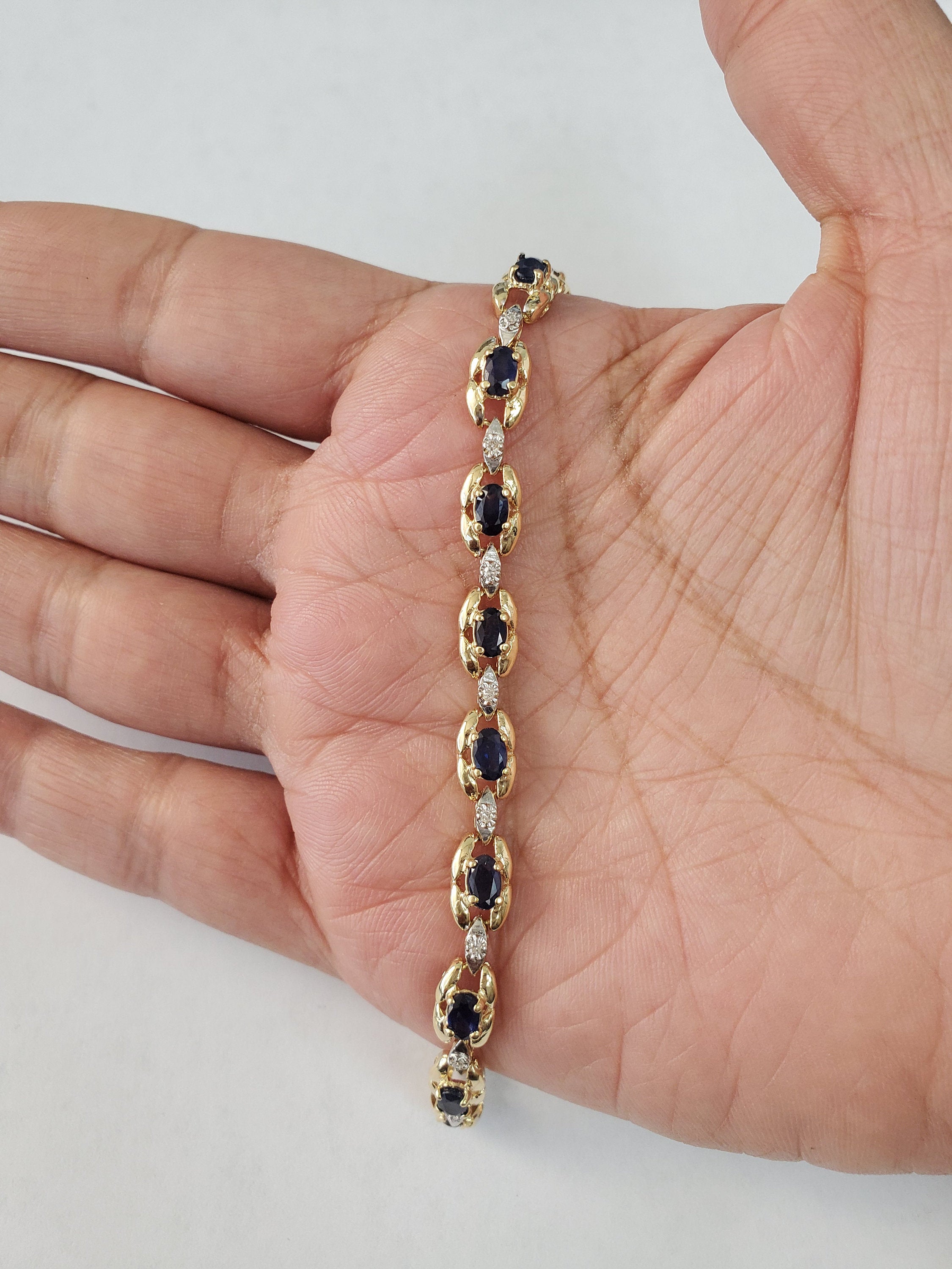 2.15cttw Sapphire & Diamond Tennis Bracelet in 14k Yellow Gold - Elegant Jewelry for Women, Perfect for Weddings, Anniversaries & Special Occasions