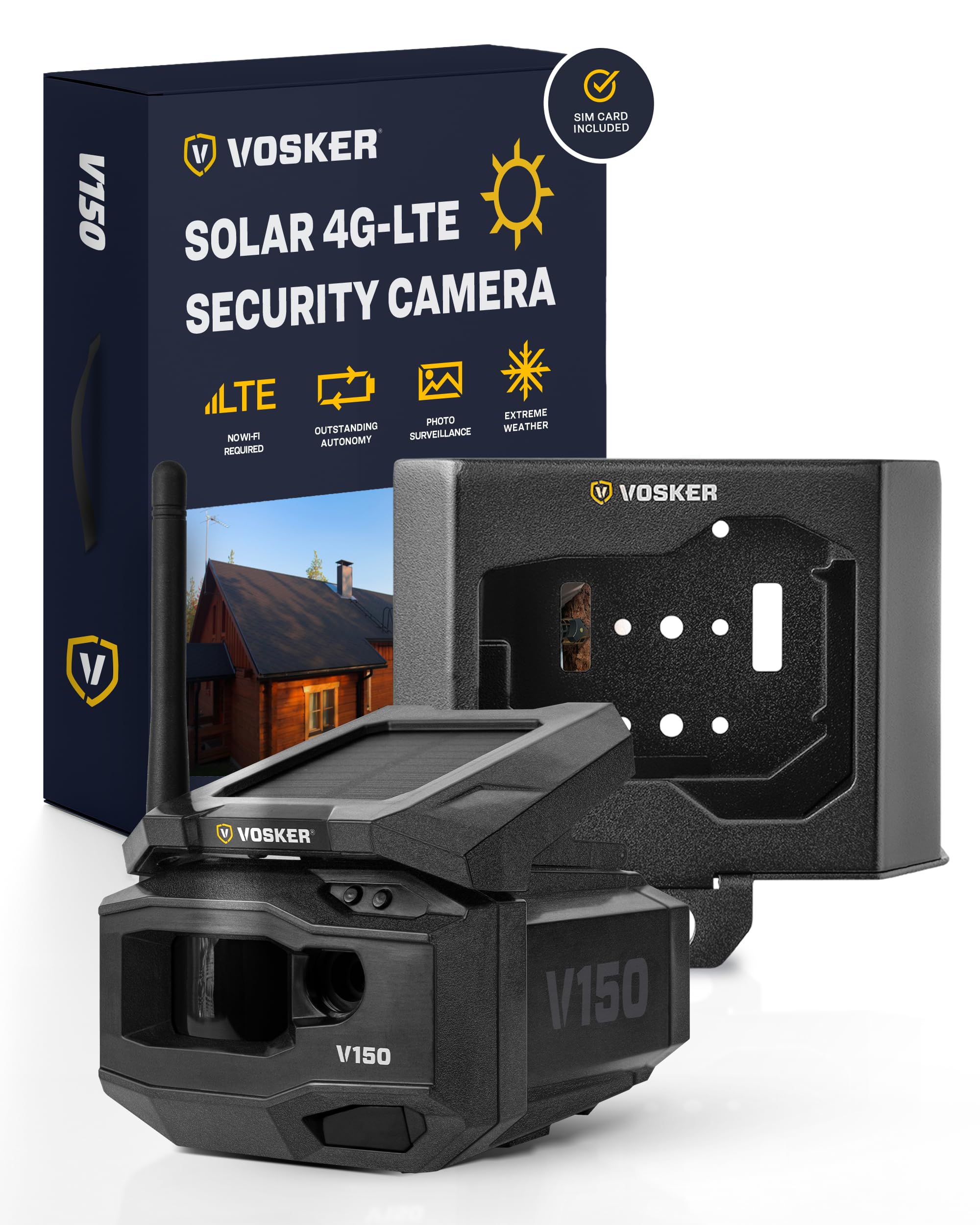 Vosker V150 Solar-Powered LTE Cellular Outdoor Security Camera with Motion Detection & Night Vision | Wireless Home Surveillance System | Get Instant Photo Alerts on Mobile App | Ideal for Backyard, Garage & Property Monitoring (V150-US-MSD32GB)