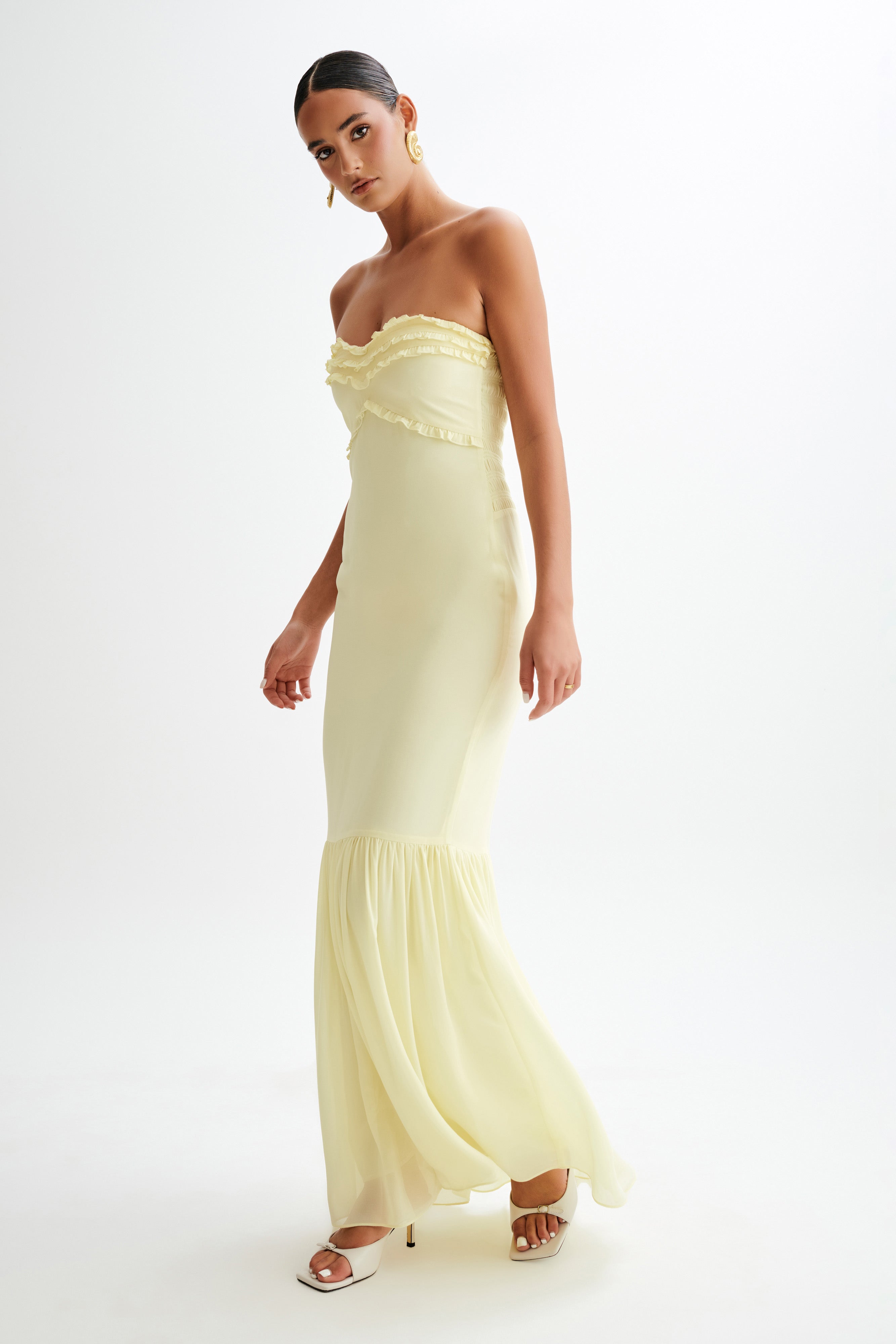 Olivette Strapless Chiffon Maxi Dress - Lemon Sherbet Color, Elegant Formal Gown for Weddings, Prom & Evening Events